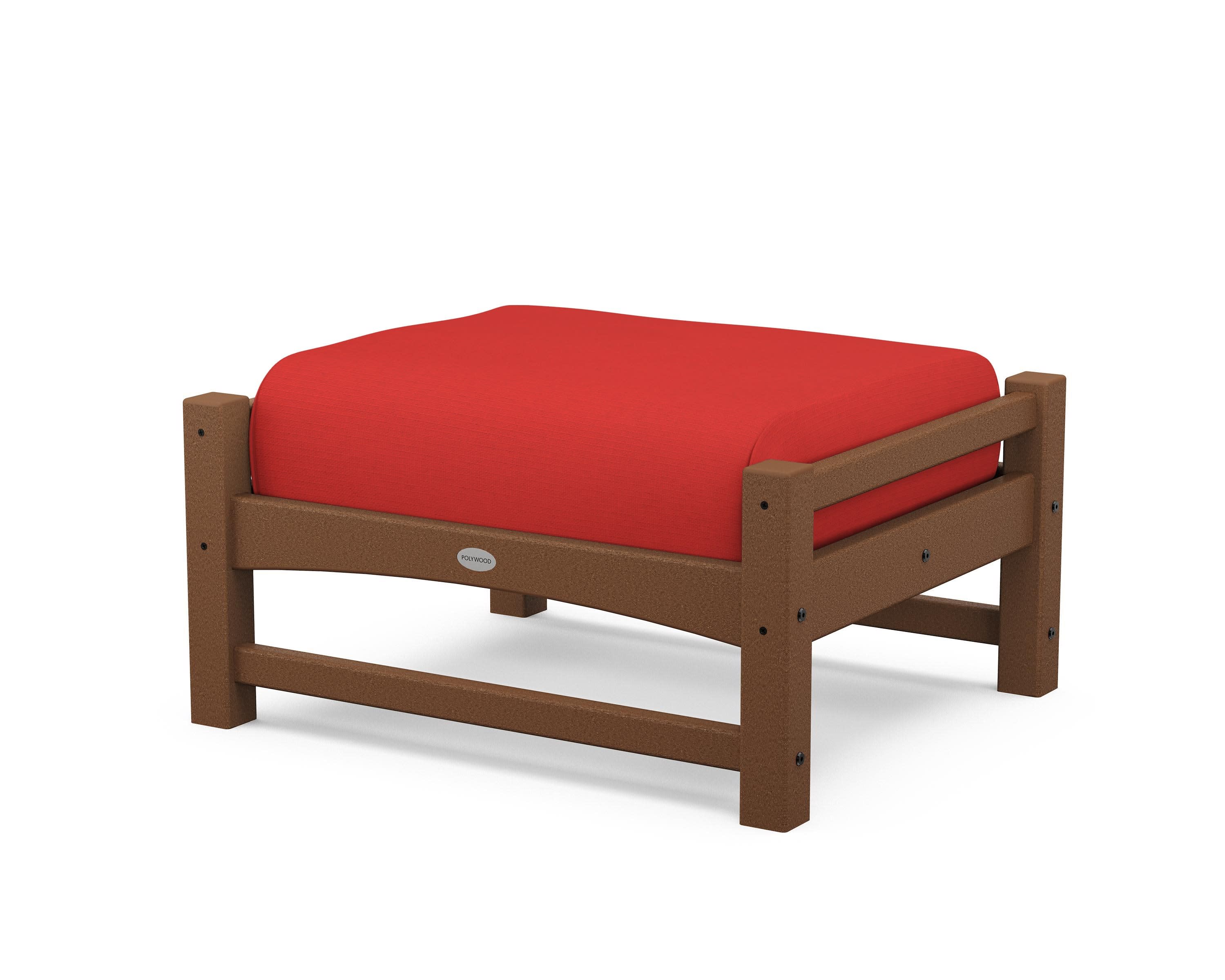 Club Ottoman in Teak / Crimson Linen