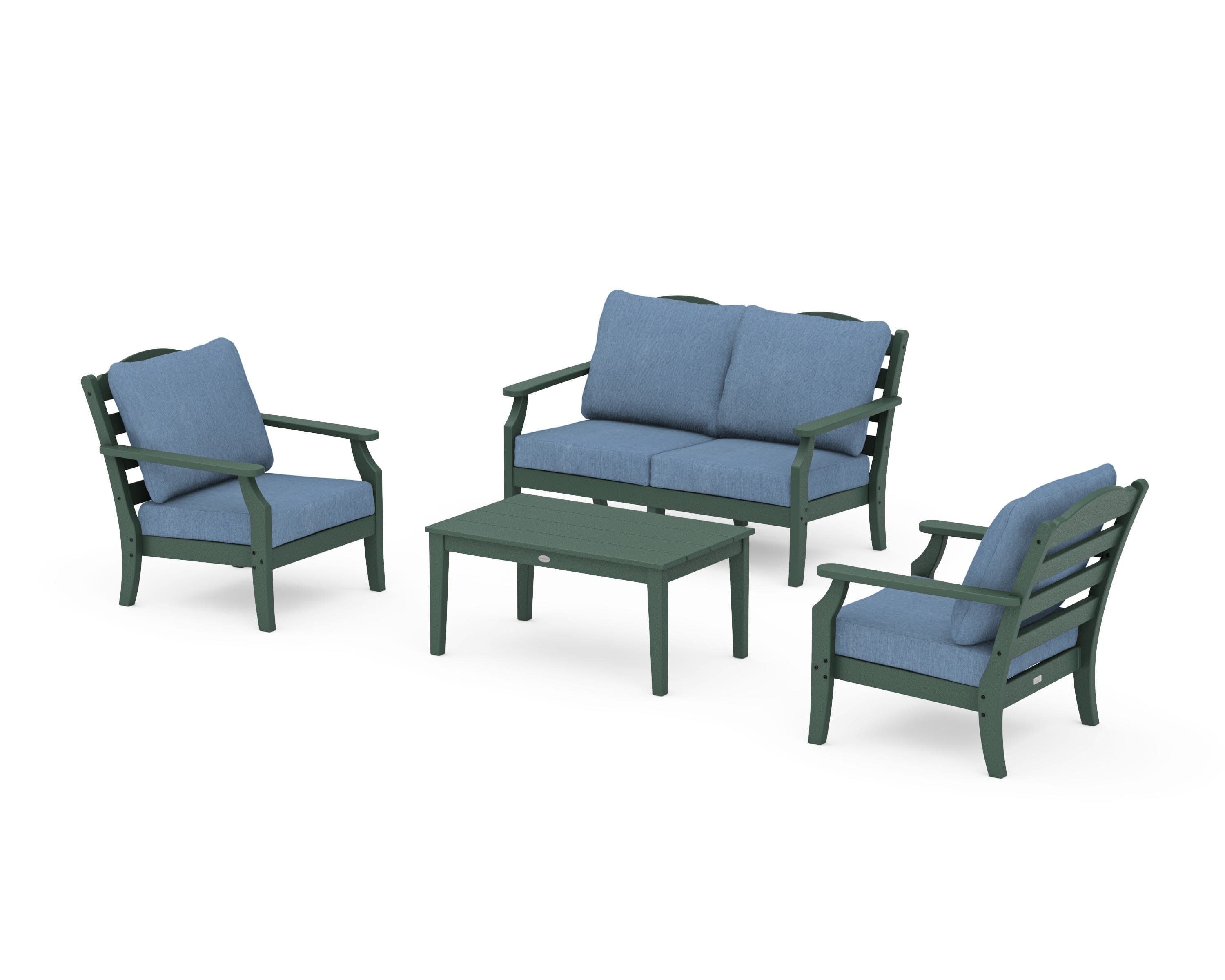 Savannah 4-Piece Deep Seating Set with Loveseat in Green / Sky Blue