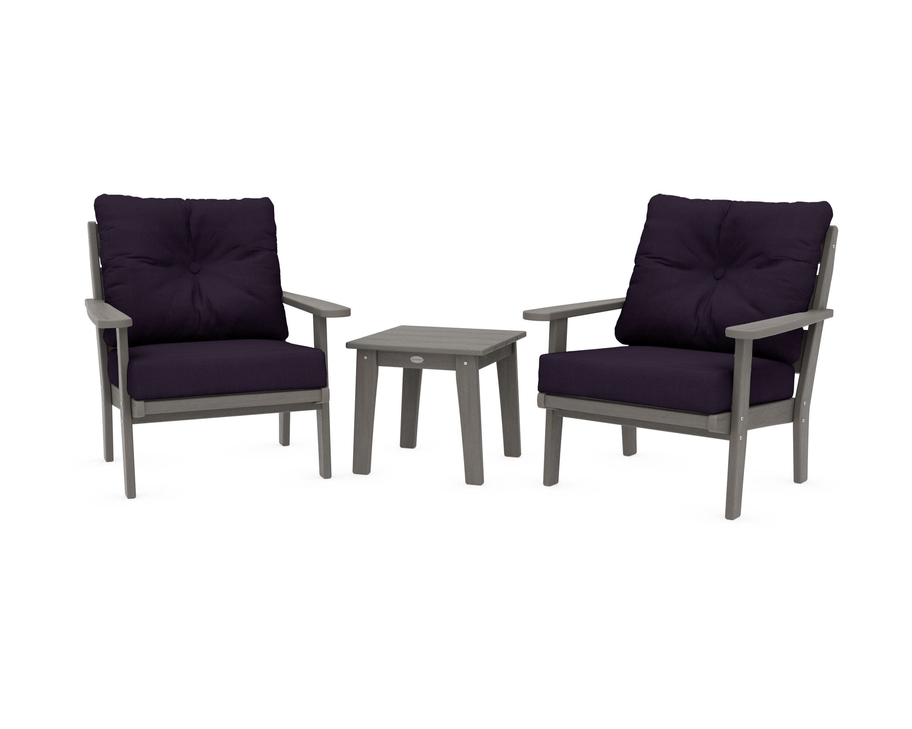 Lakeside 3-Piece Deep Seating Chair Set in Driftwood / Navy Linen