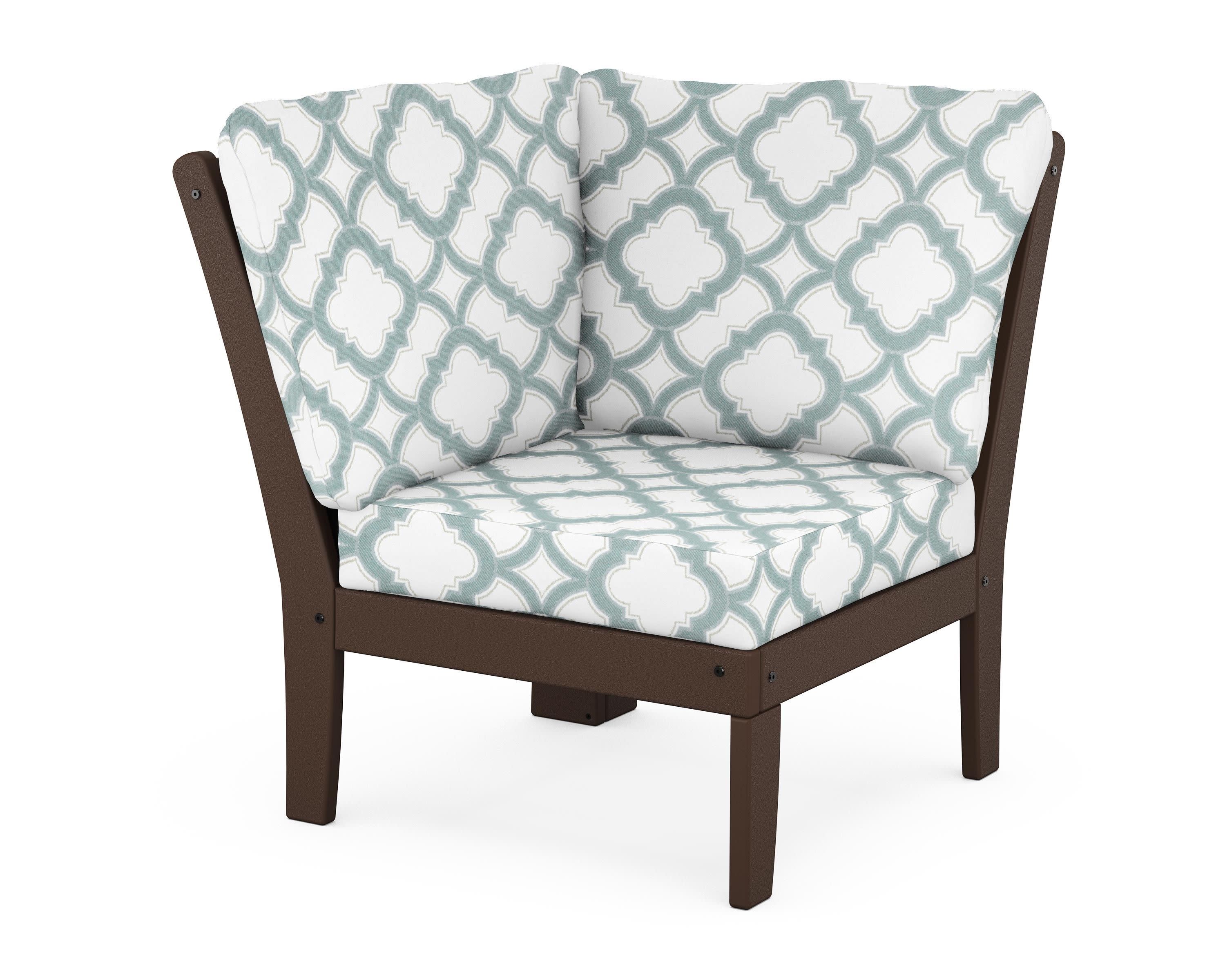Braxton Modular Corner Chair in Mahogany / Trellis Glacier Spa