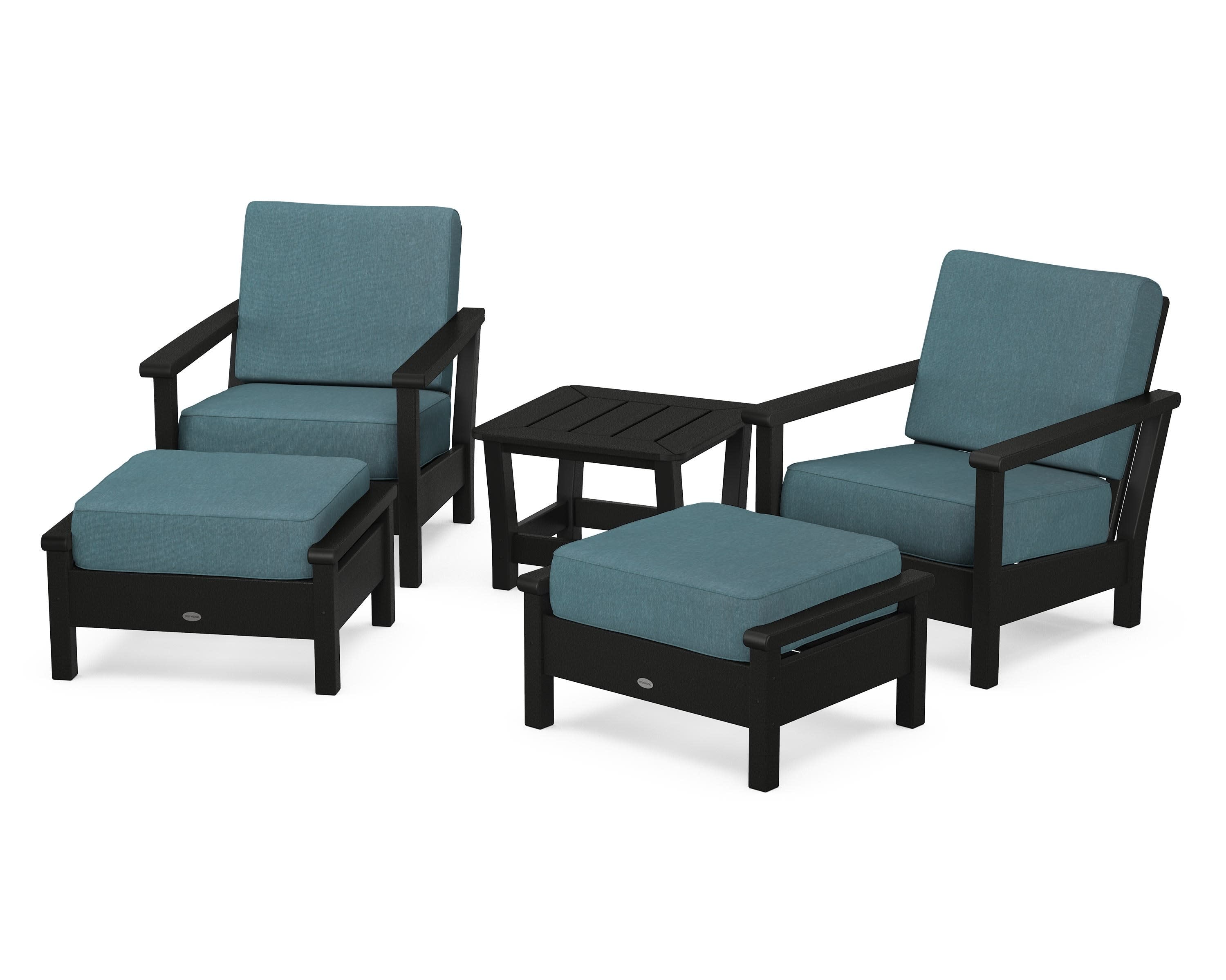 Harbour 5-Piece Deep Seating Chair Set in Black / Ocean Teal