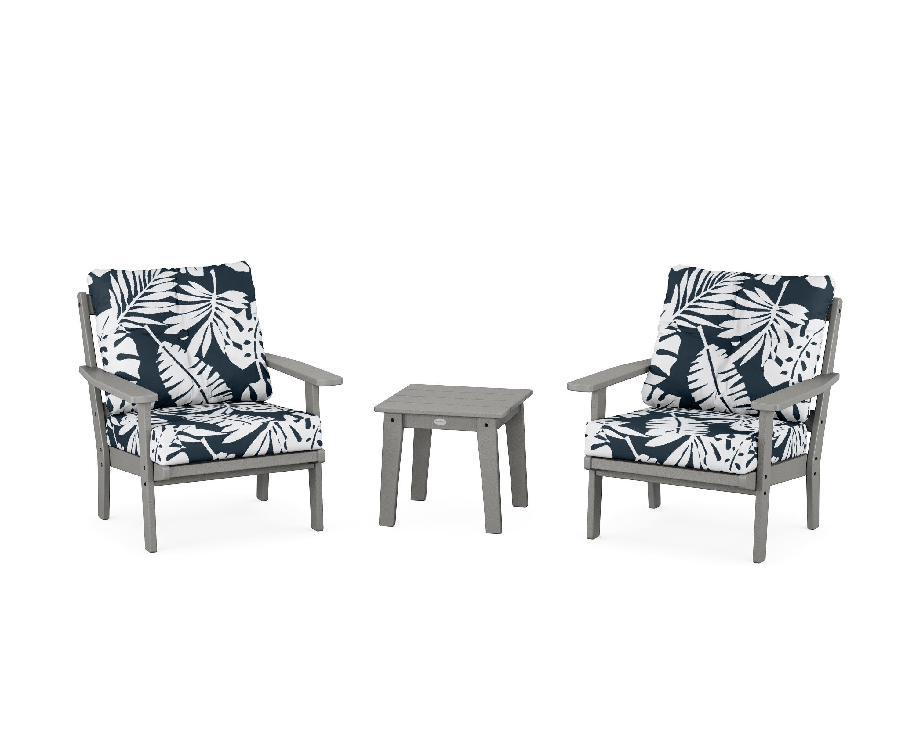 Oxford 3-Piece Deep Seating Set in Slate Grey / Leaf Marine Indigo