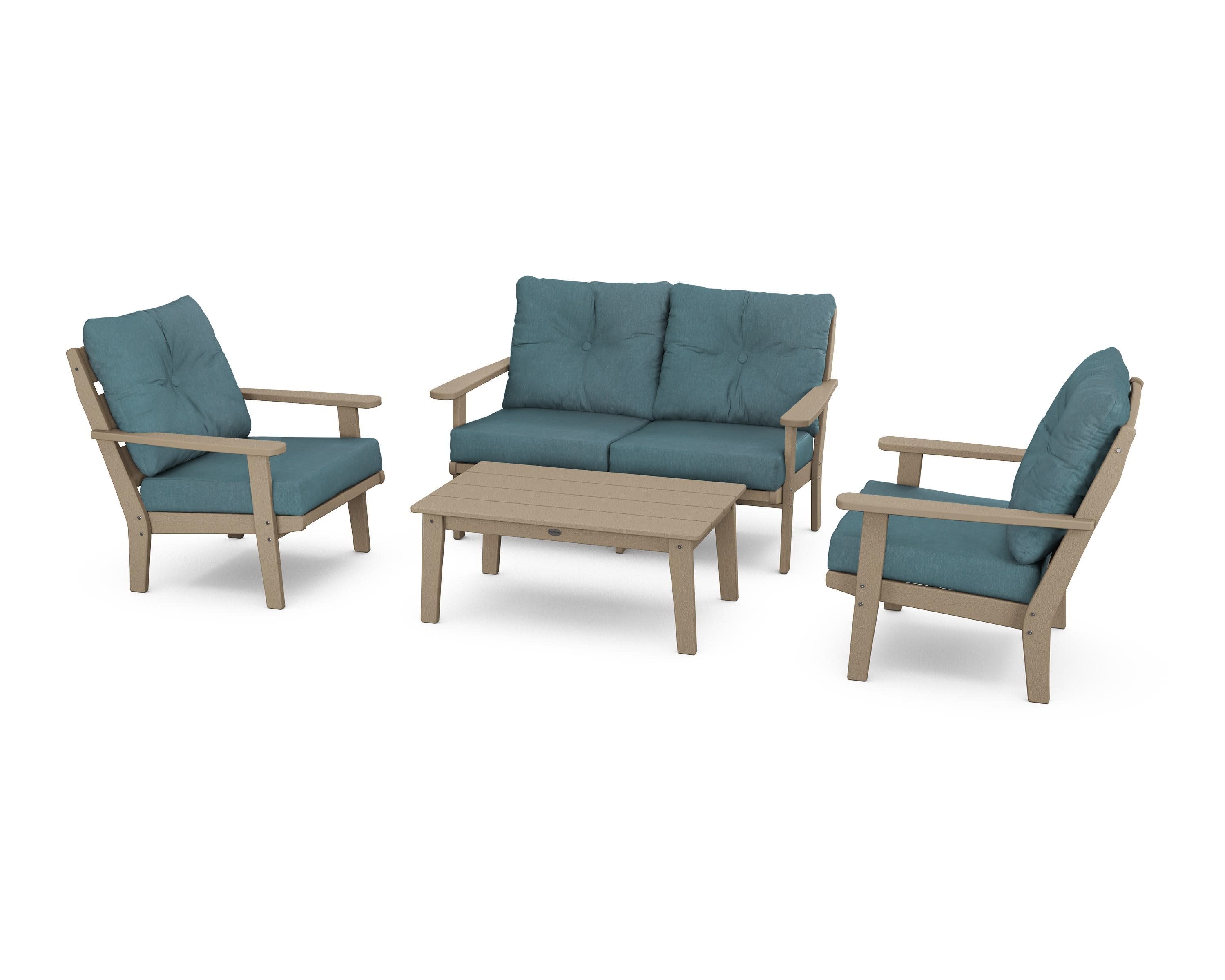 Lakeside 4-Piece Deep Seating Set in Vintage Sahara / Ocean Teal