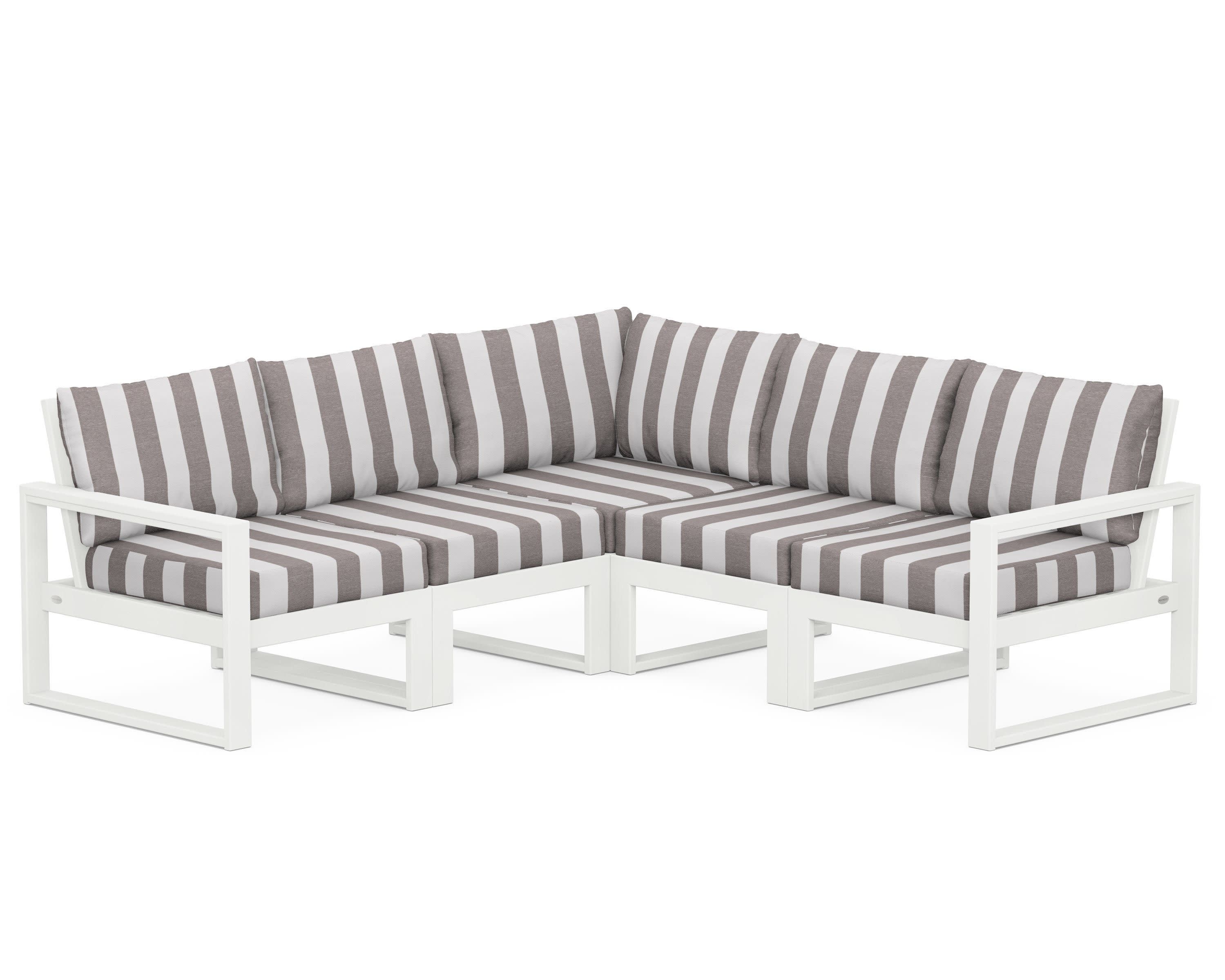EDGE 5-Piece Modular Deep Seating Set in Vintage White / Cabana Stripe Grey Mist