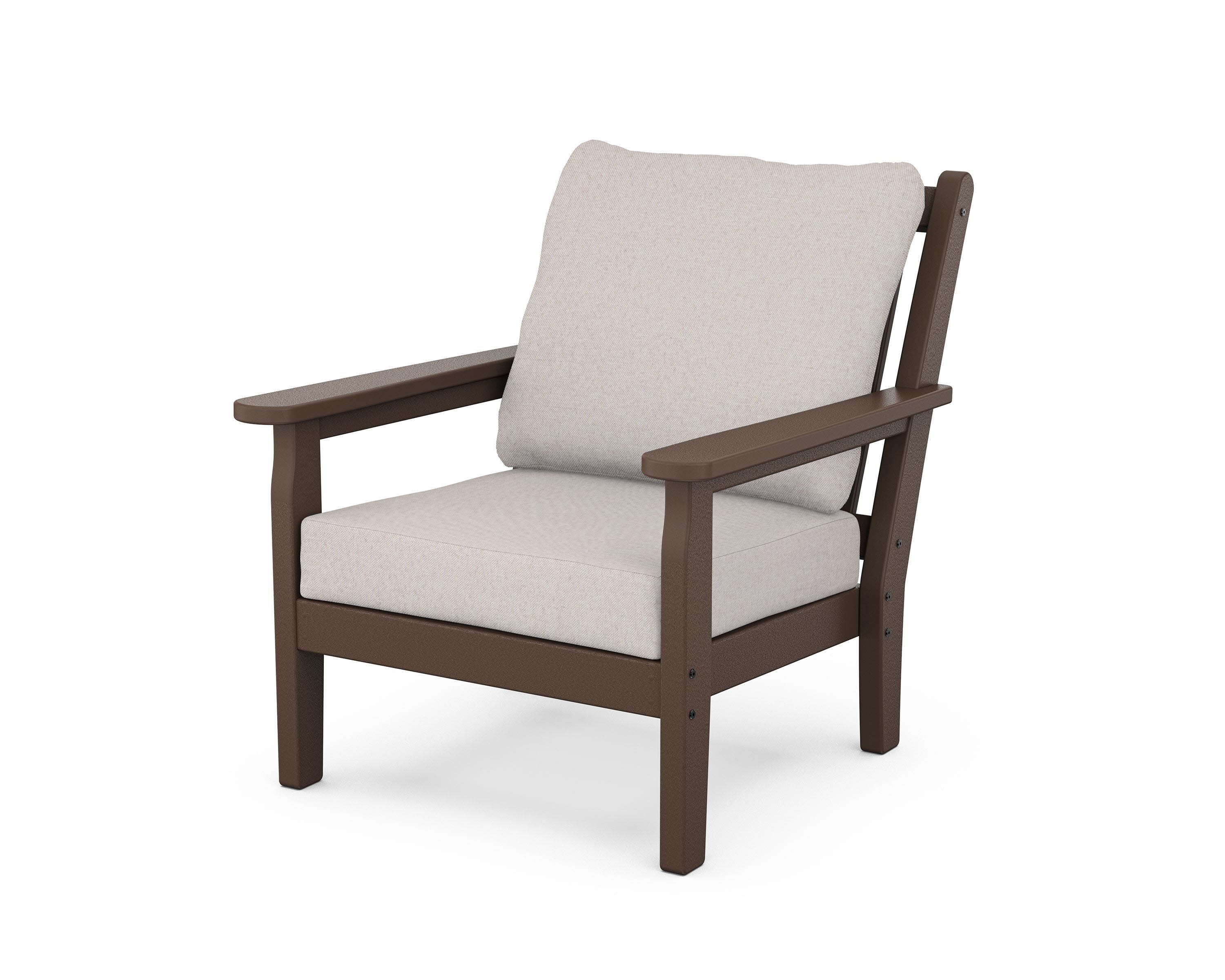 Chippendale Deep Seating Chair in Mahogany / Dune Burlap