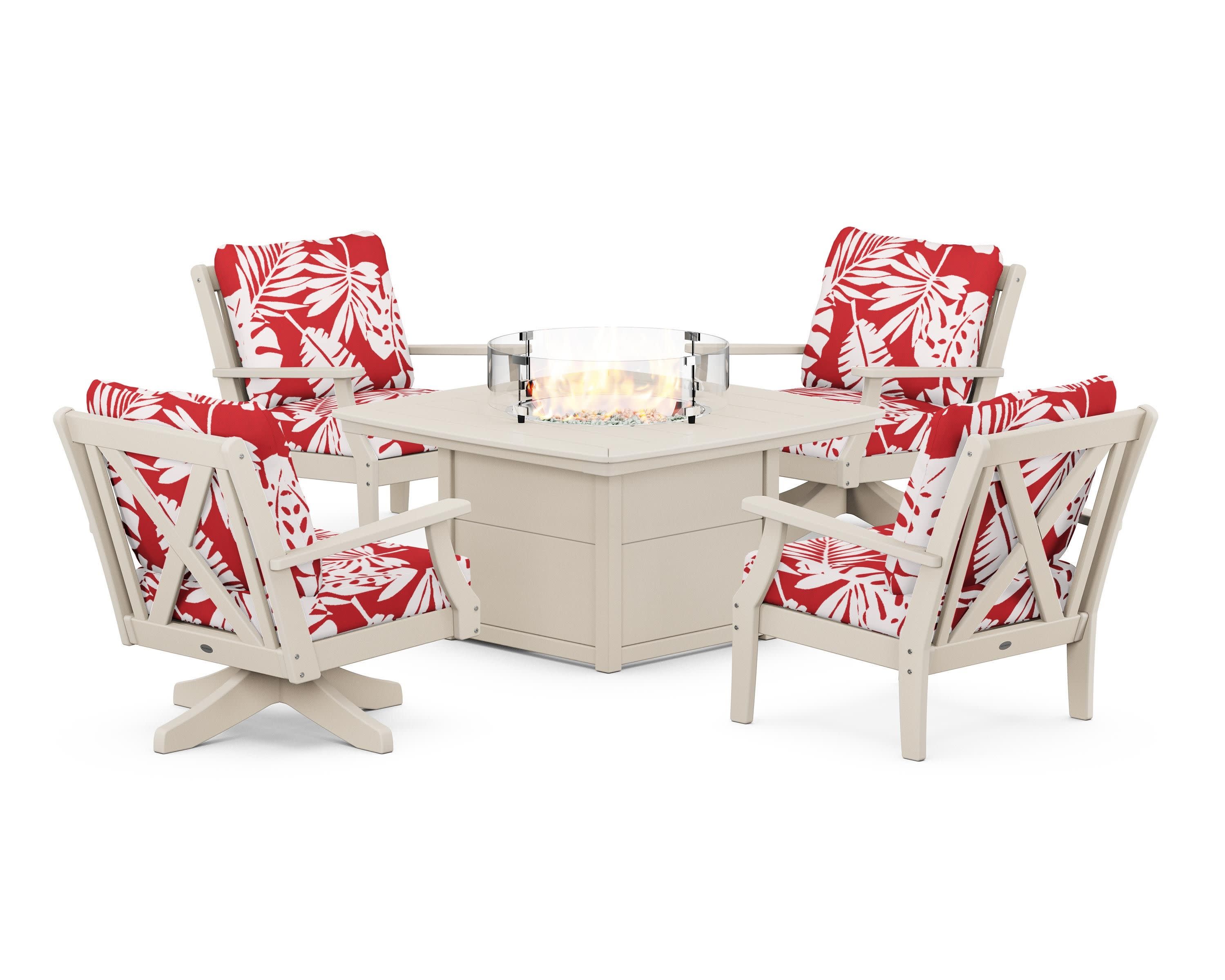 Braxton 5-Piece Deep Seating Set with Fire Table in Sand / Leaf Crimson