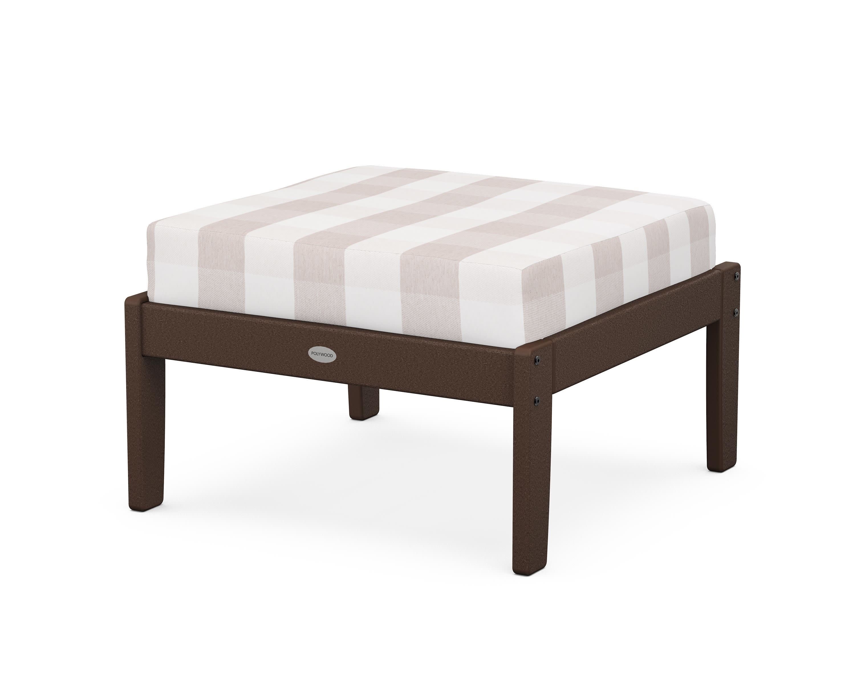 Braxton Deep Seating Ottoman in Mahogany / Buffalo Plaid Dune Burlap