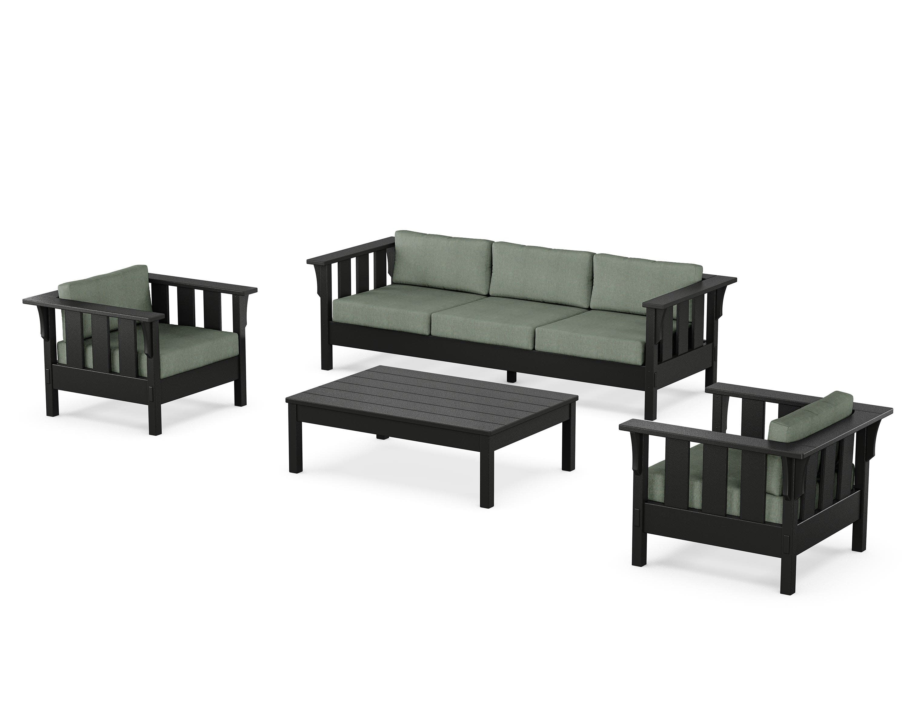 Acadia 4-Piece Deep Seating Set with Sofa in Black / Cast Sage