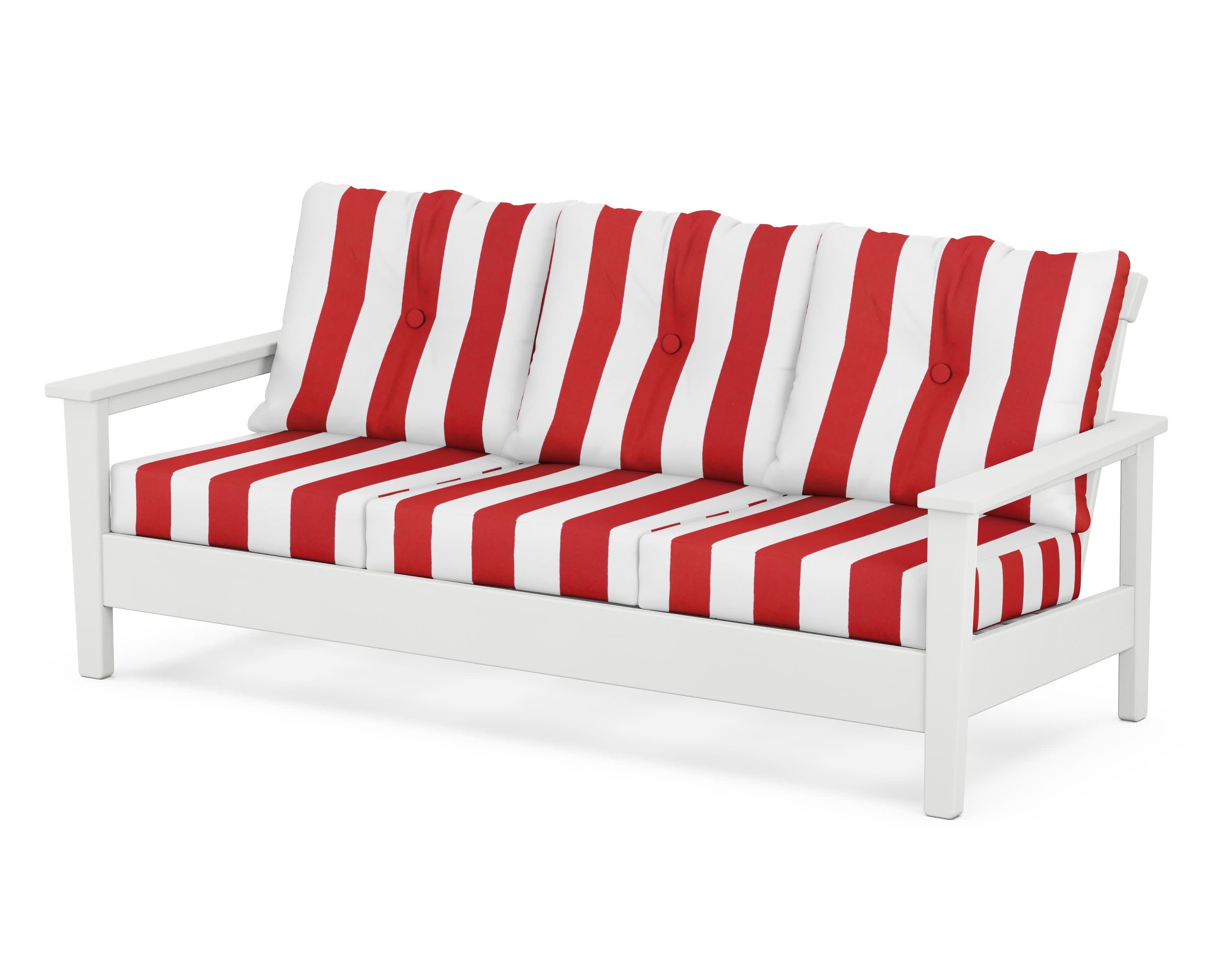 Prescott Deep Seating Sofa in White / Cabana Stripe Crimson