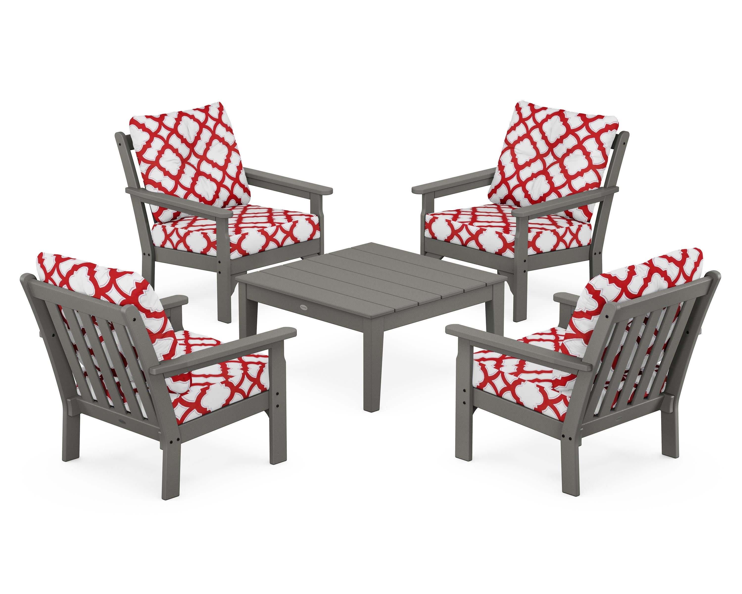 Vineyard 5-Piece Deep Seating Conversation Set in Slate Grey / Trellis Crimson