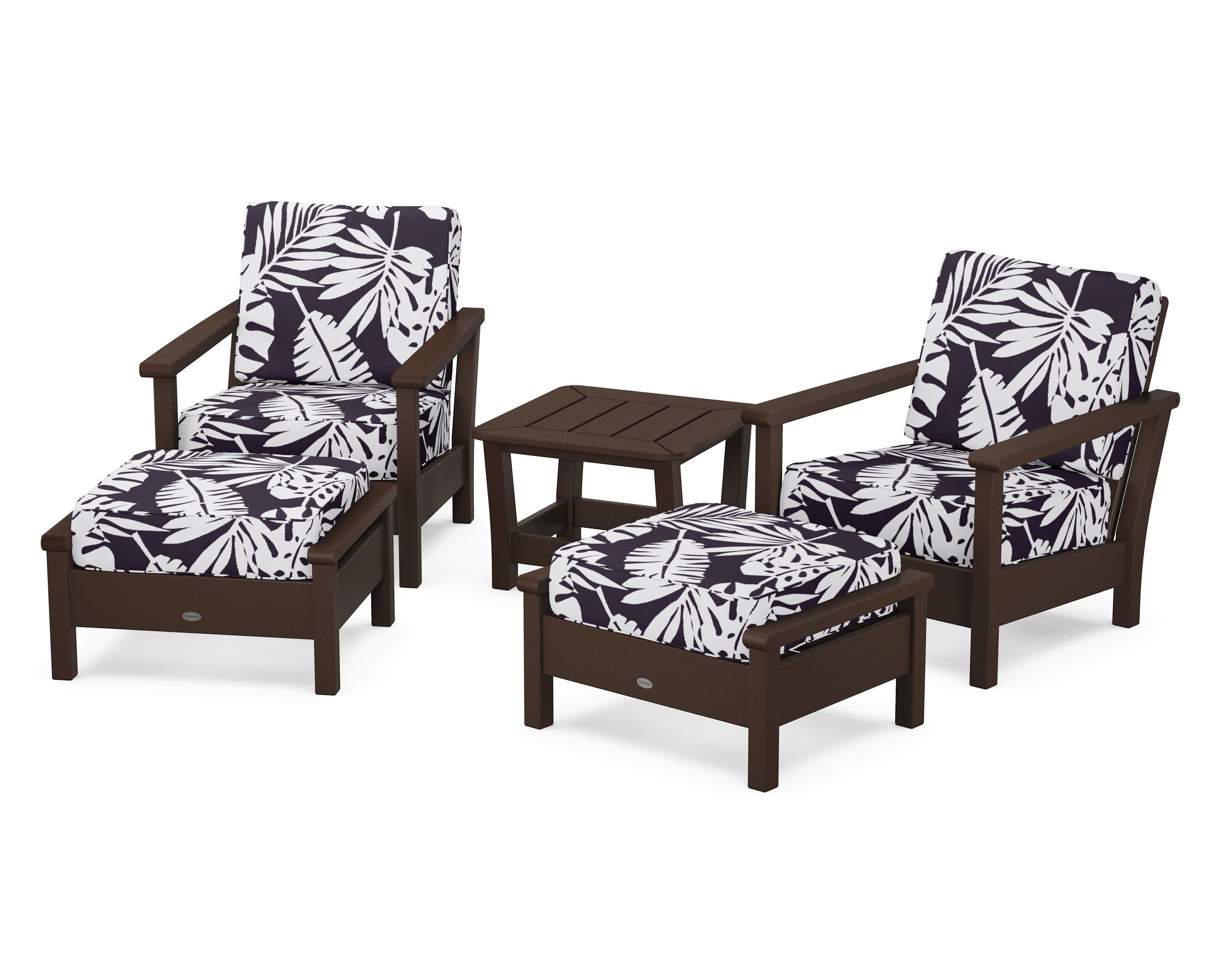 Harbour 5-Piece Deep Seating Chair Set in Mahogany / Leaf Navy