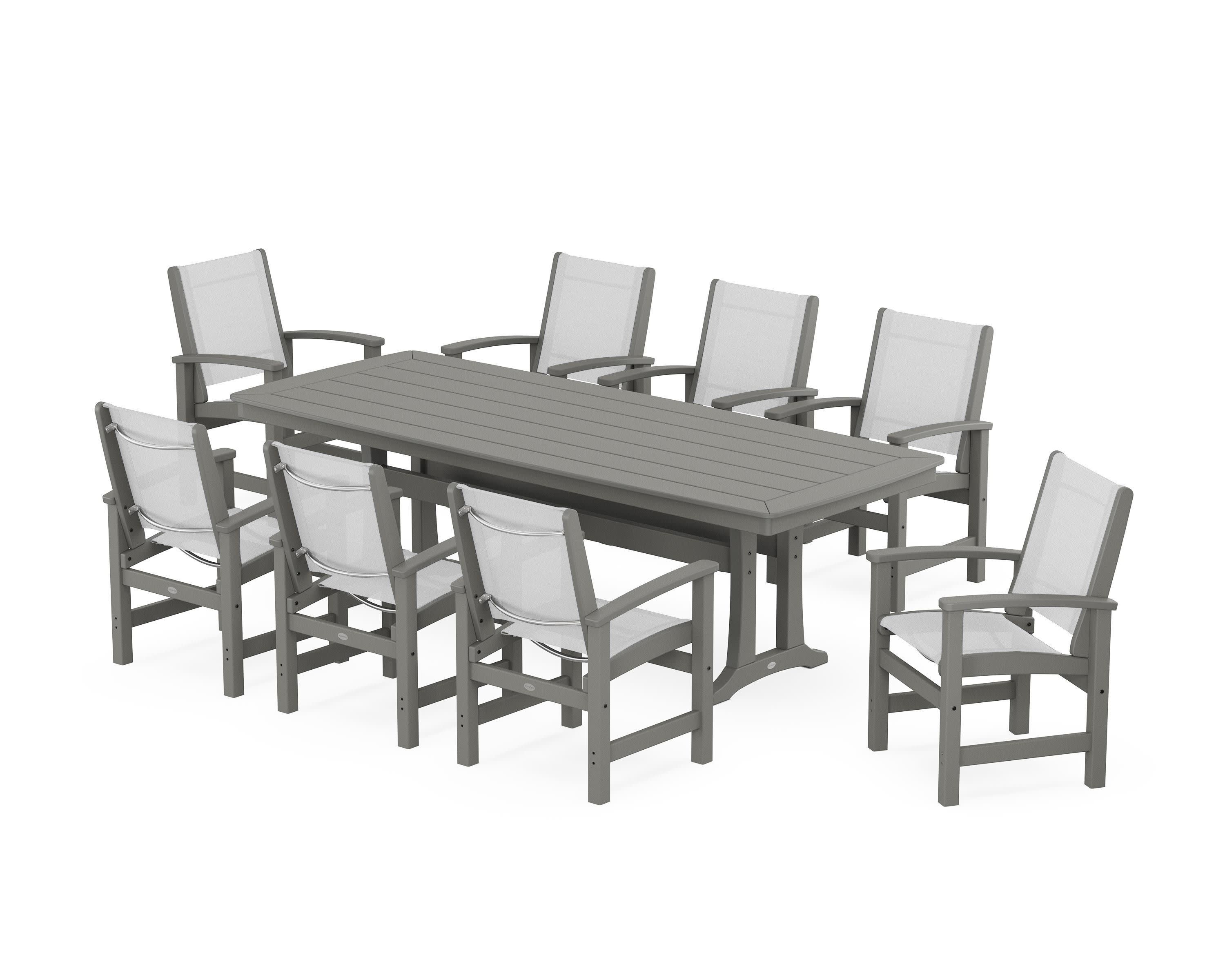 Coastal 9-Piece Dining Set with Trestle Legs in Slate Grey / White Sling