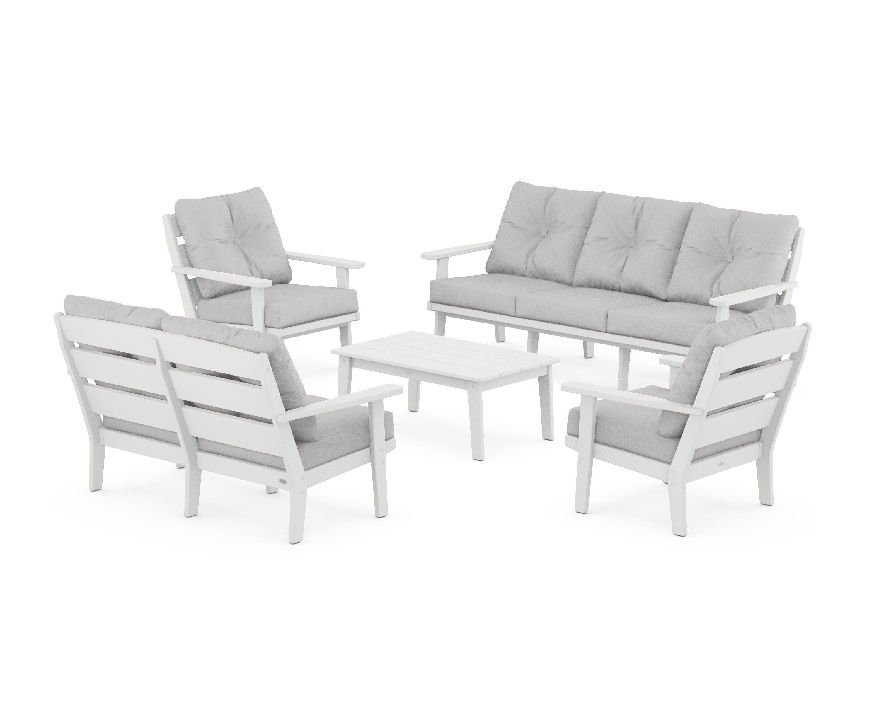 Lakeside 5-Piece Lounge Sofa Set in White / Granite