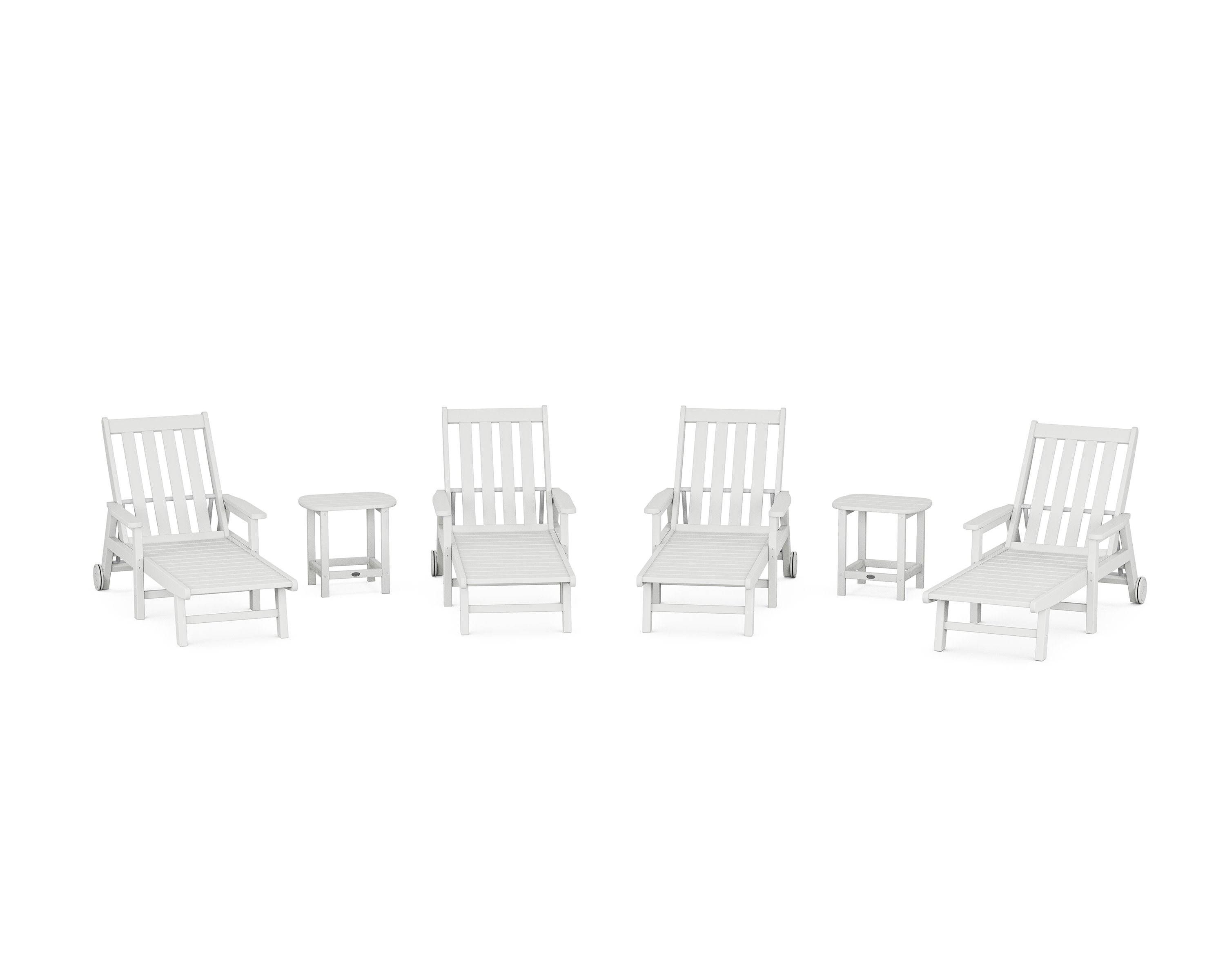 Vineyard 6-Piece Chaise with Arms and Wheels Set in White