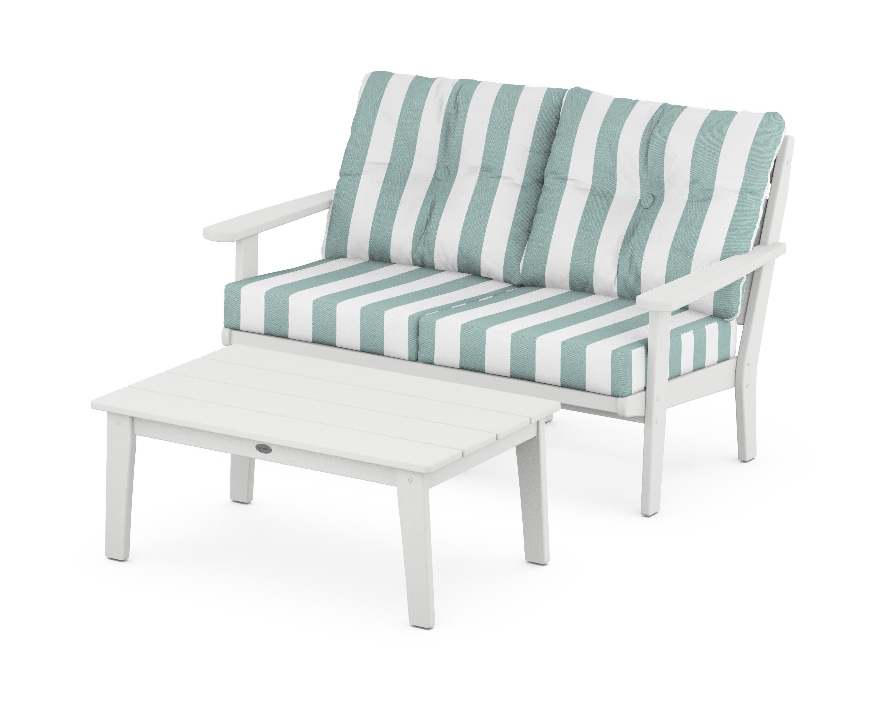 Lakeside 2-Piece Lounge Loveseat Set in White / Cabana Stripe Glacier Spa
