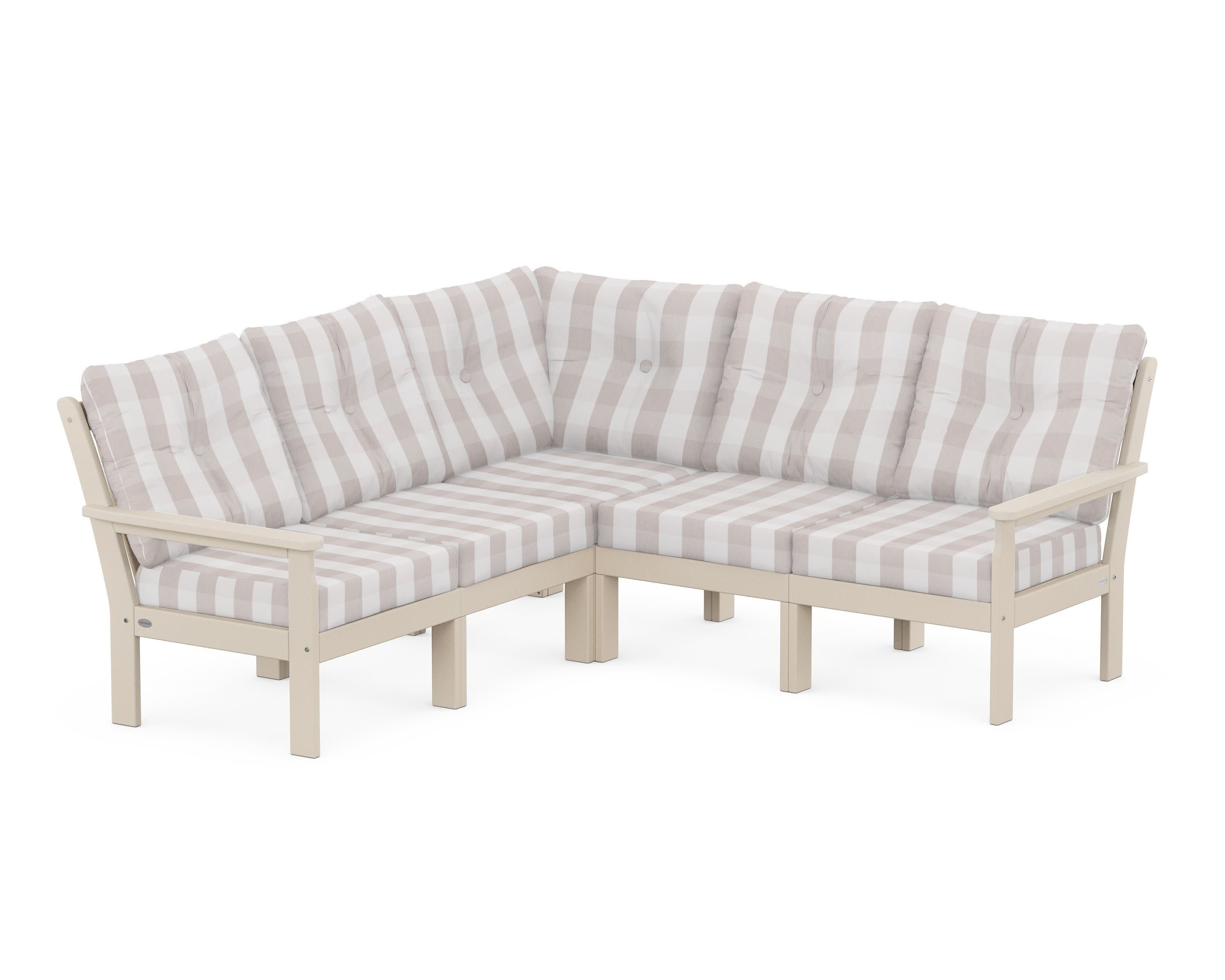 Vineyard 5-Piece Sectional in Sand / Buffalo Plaid Dune Burlap