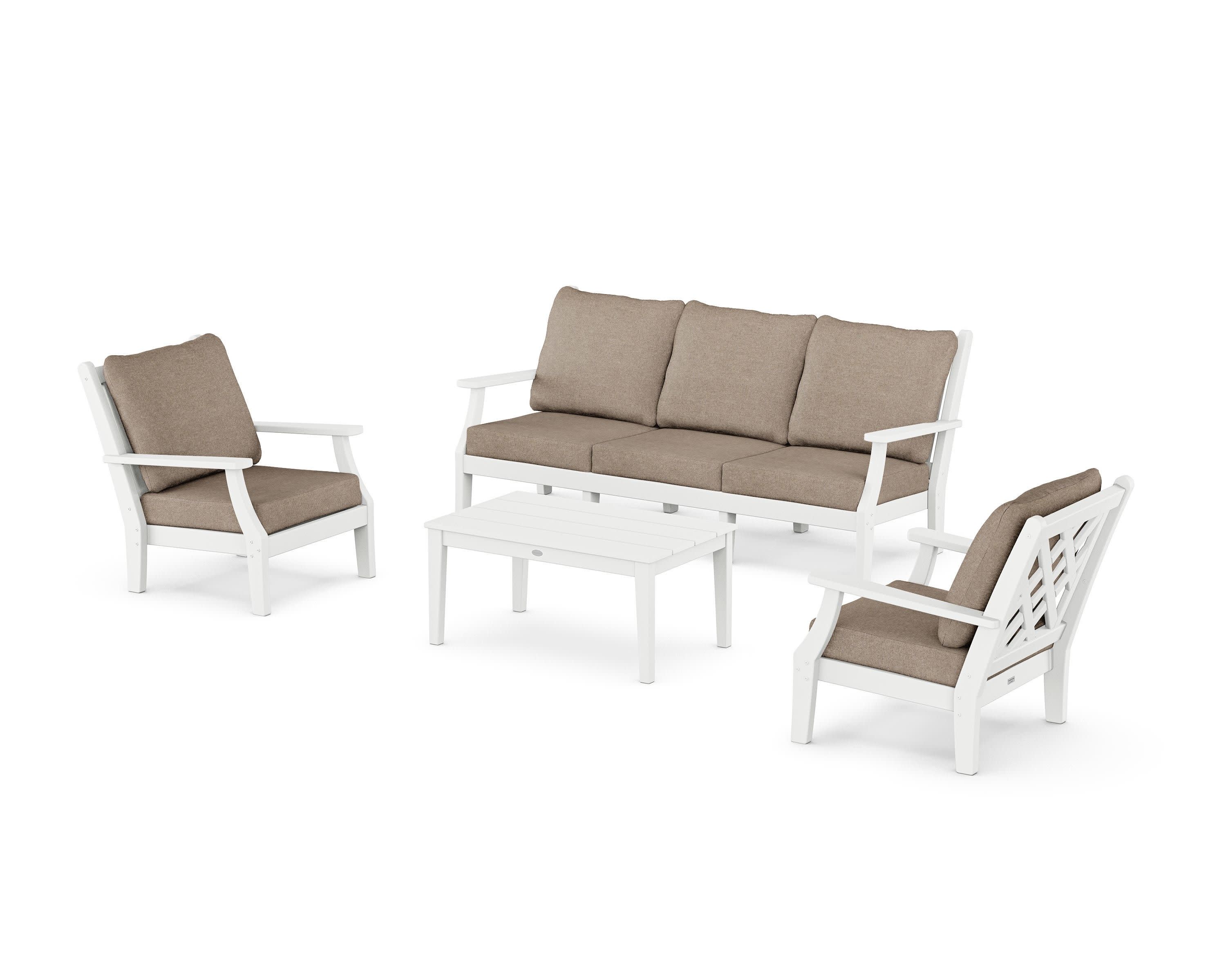 Wovendale 4-Piece Deep Seating Set with Sofa in White / Spiced Burlap