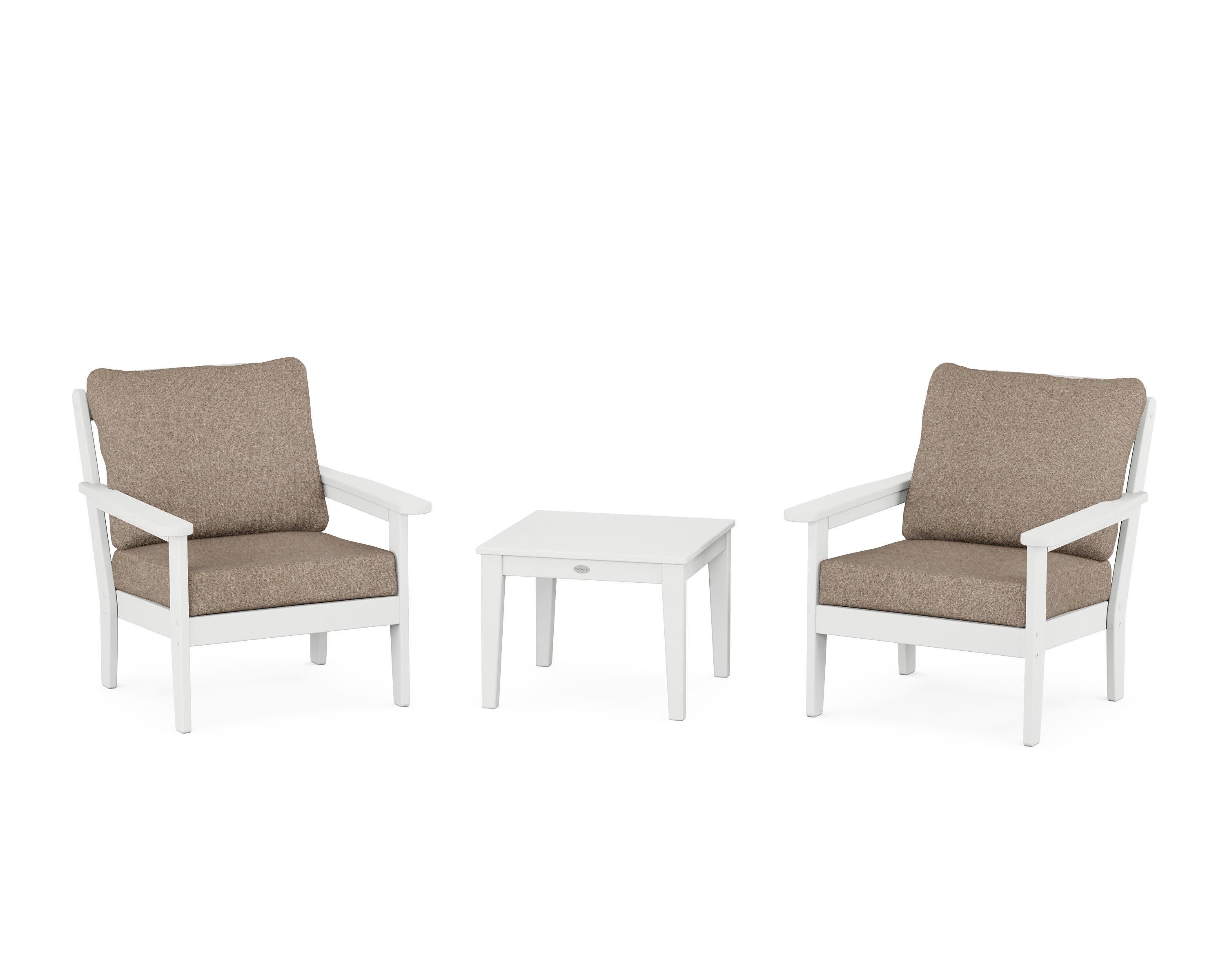 Cottage 3-Piece Deep Seating Set in White / Spiced Burlap