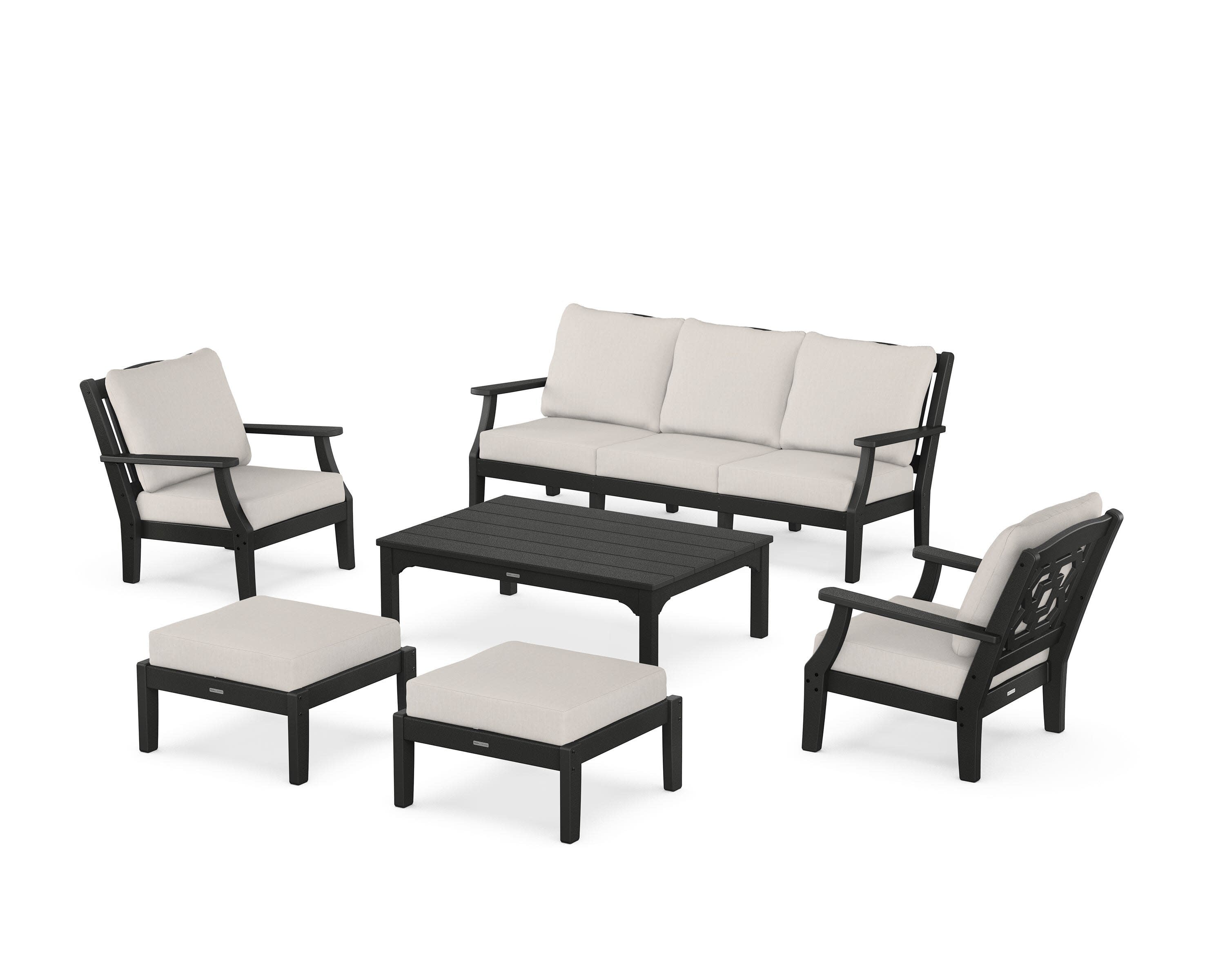 Chinoiserie 6-Piece Lounge Sofa Set in Black / Cast Ash