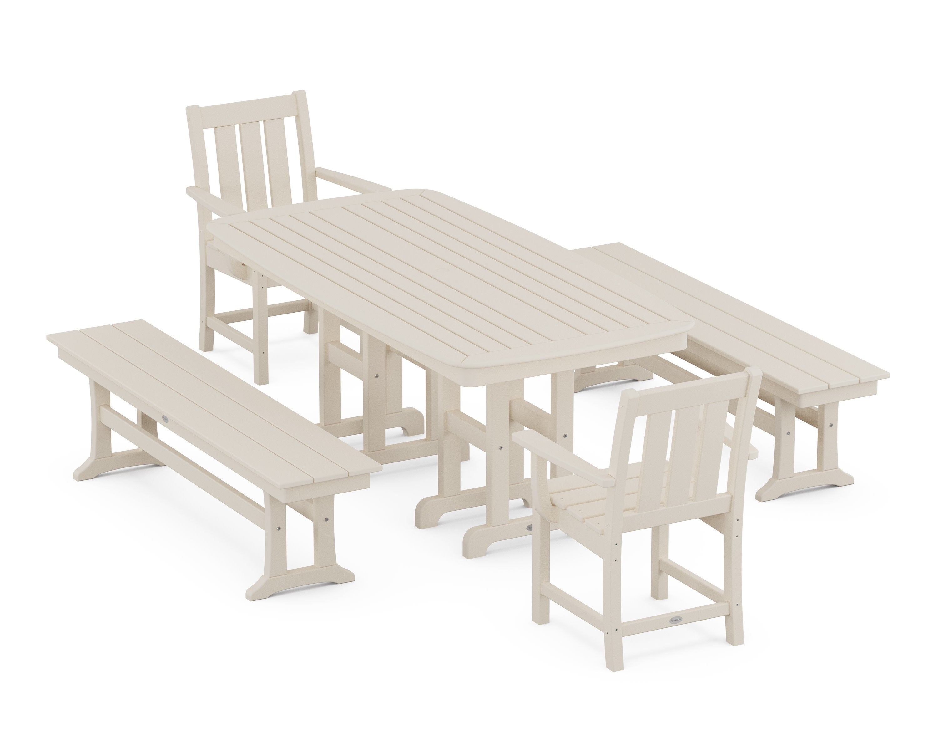 Oxford 5-Piece Dining Set with Benches in Sand