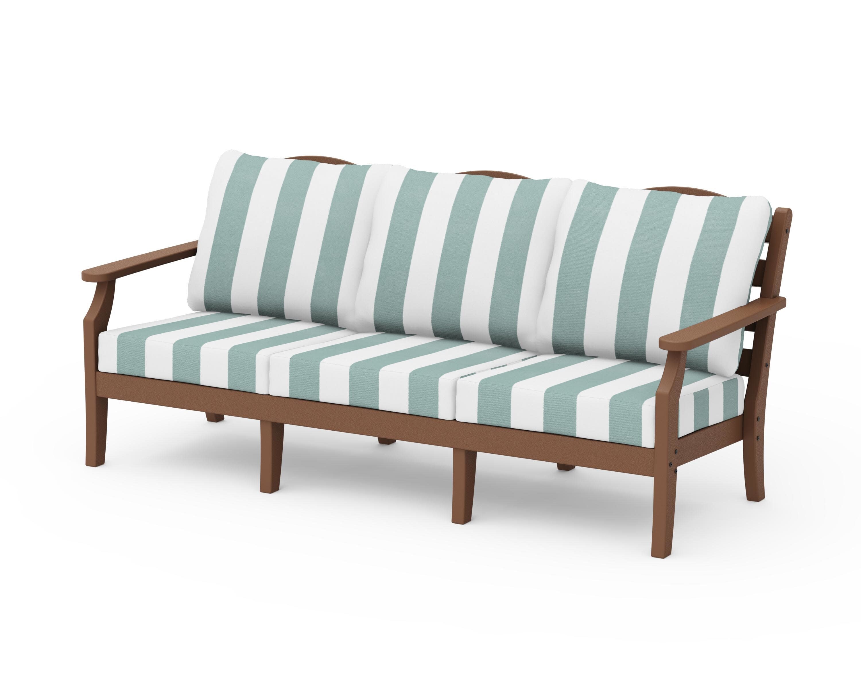 Savannah Deep Seating Sofa in Teak / Cabana Stripe Glacier Spa
