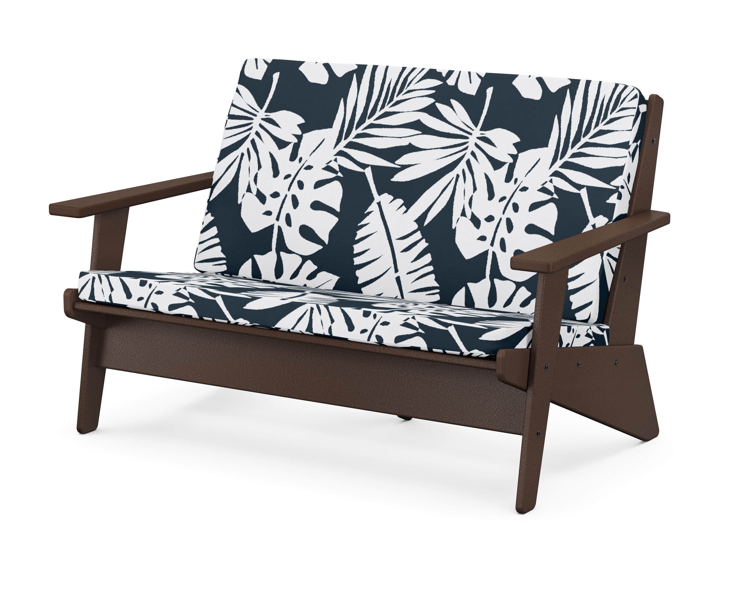 Riviera Modern Lounge Loveseat in Mahogany / Leaf Marine Indigo