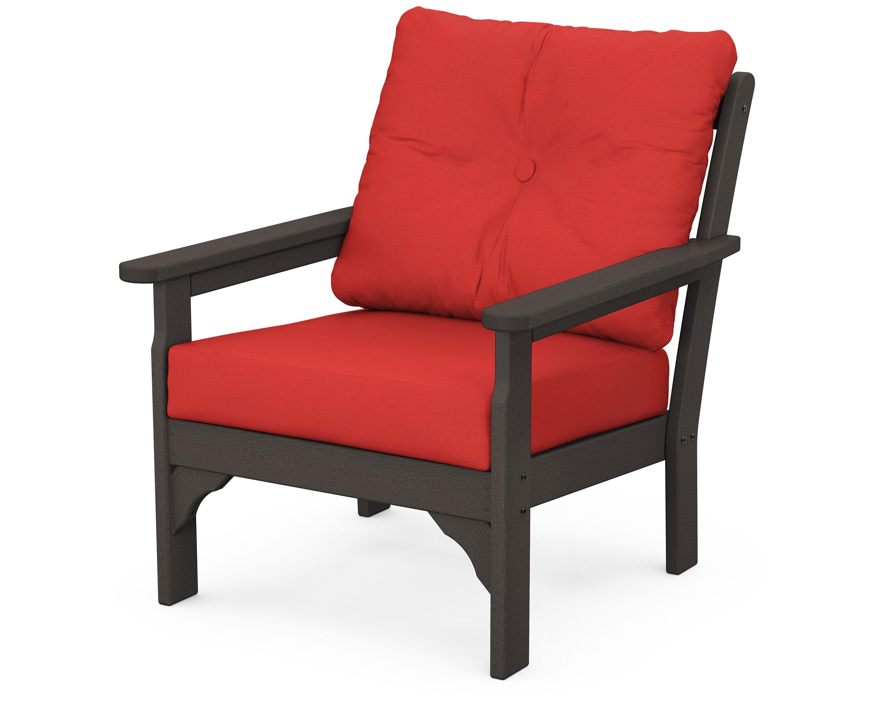 Vineyard Deep Seating Chair in Vintage Coffee / Crimson Linen