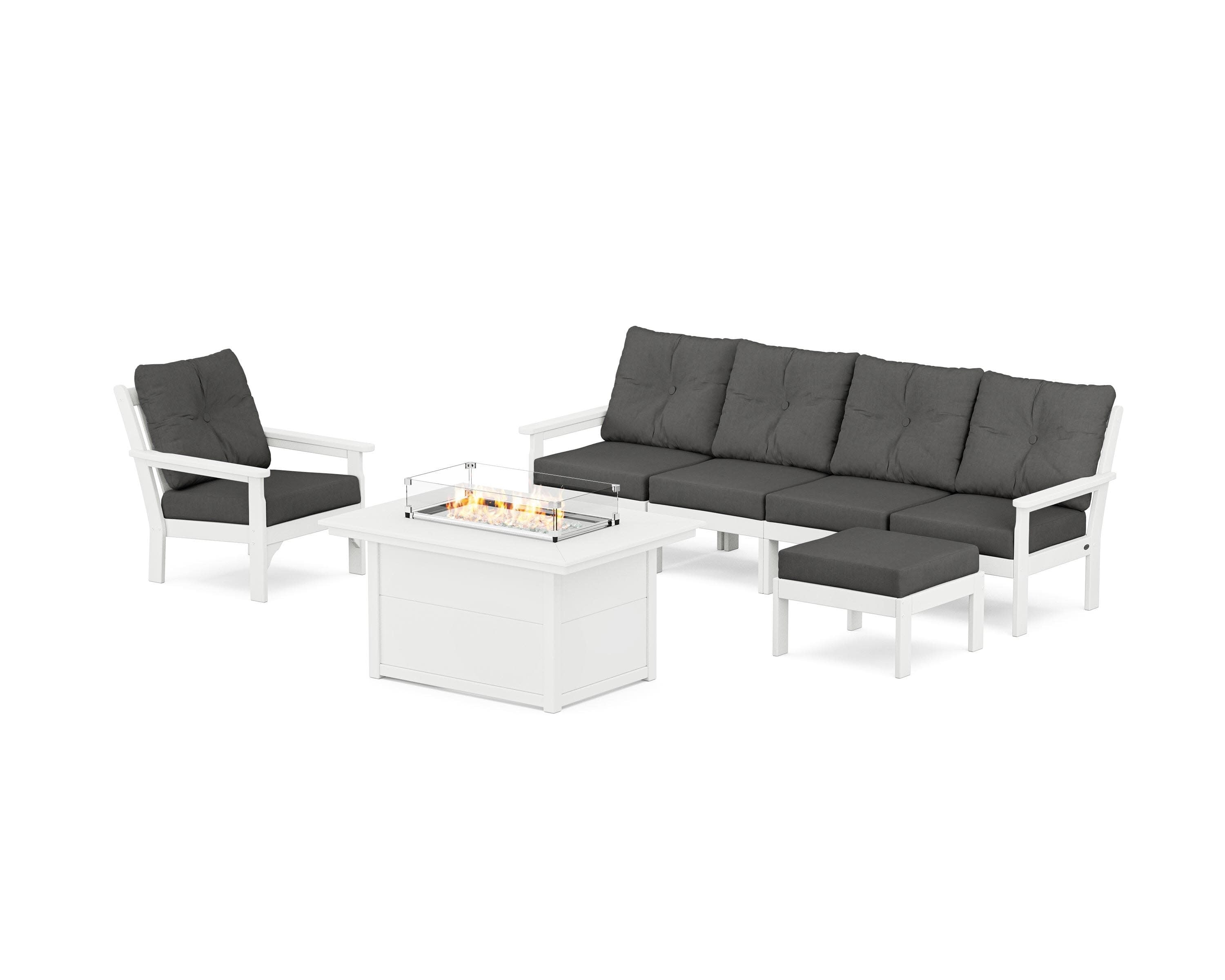 Vineyard Sectional Lounge and Fire Pit Set in White / Spectrum Carbon