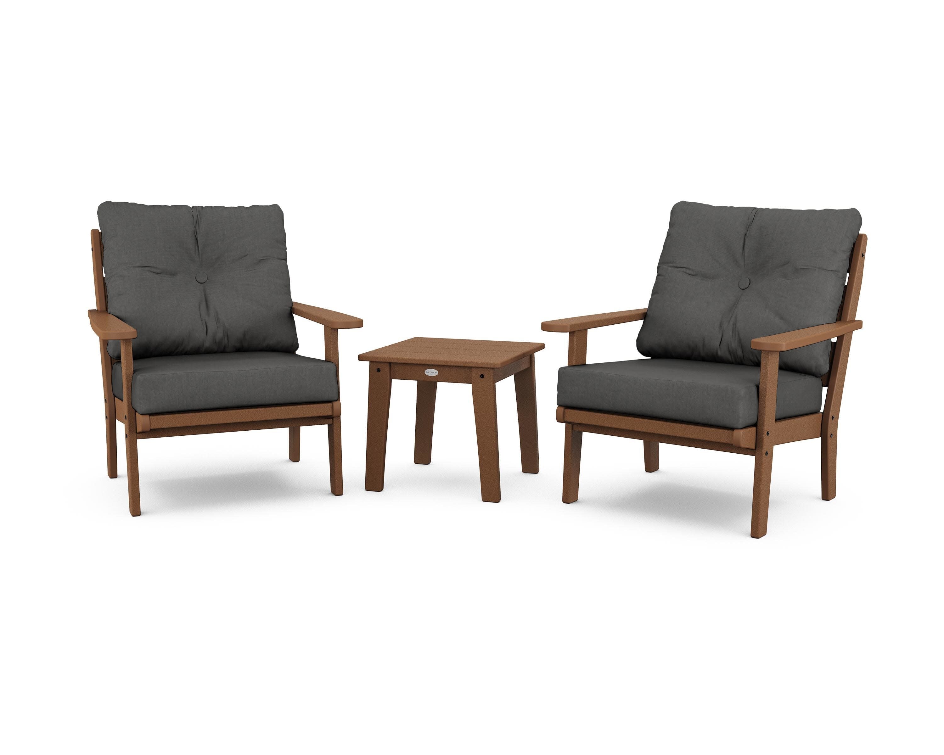 Lakeside 3-Piece Deep Seating Chair Set in Teak / Spectrum Carbon