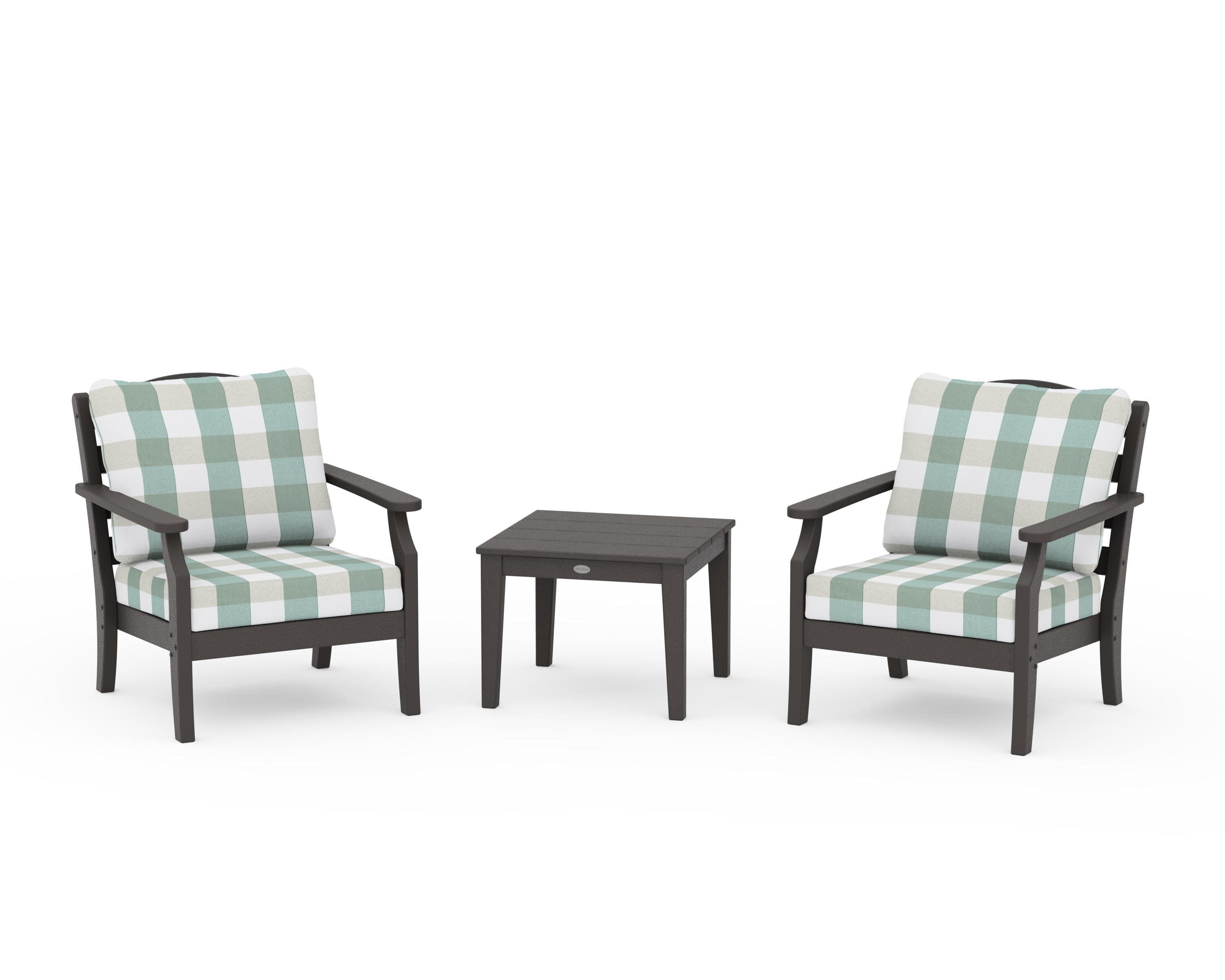 Savannah 3-Piece Deep Seating Set in Vintage Coffee / Buffalo Plaid Glacier Spa