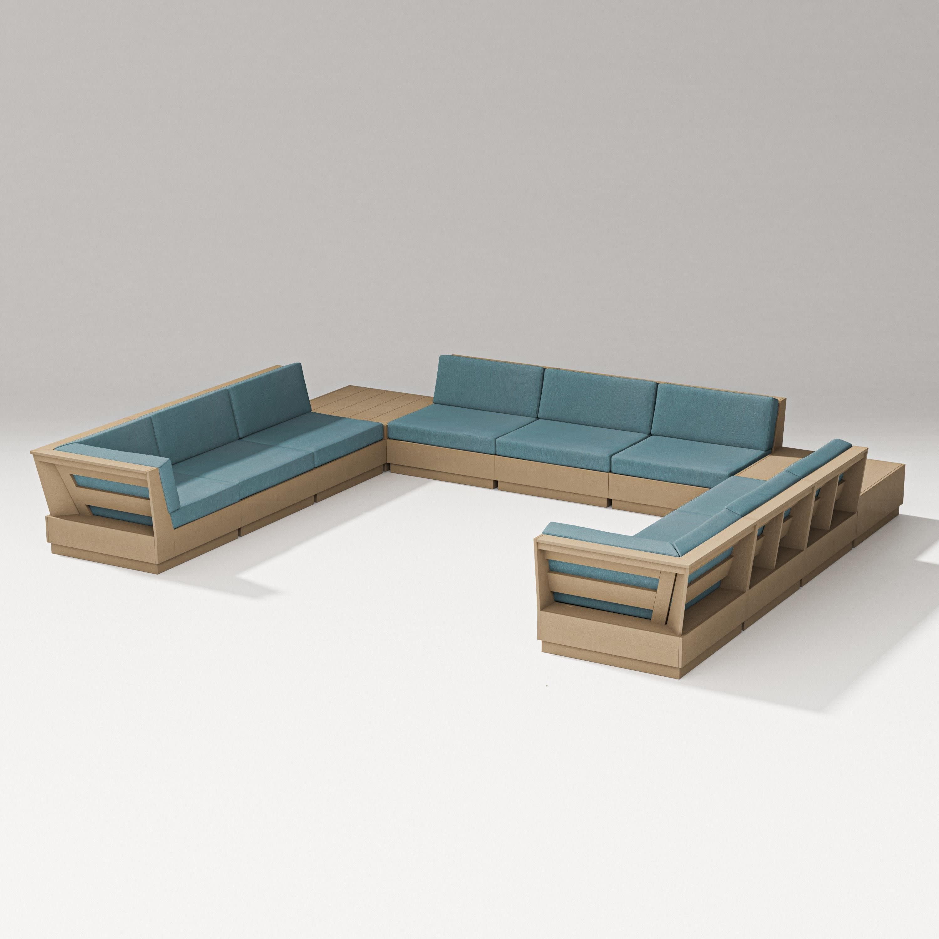Elevate 11-Piece U-Shaped Sofa Sectional in Vintage Sahara / Ocean Teal