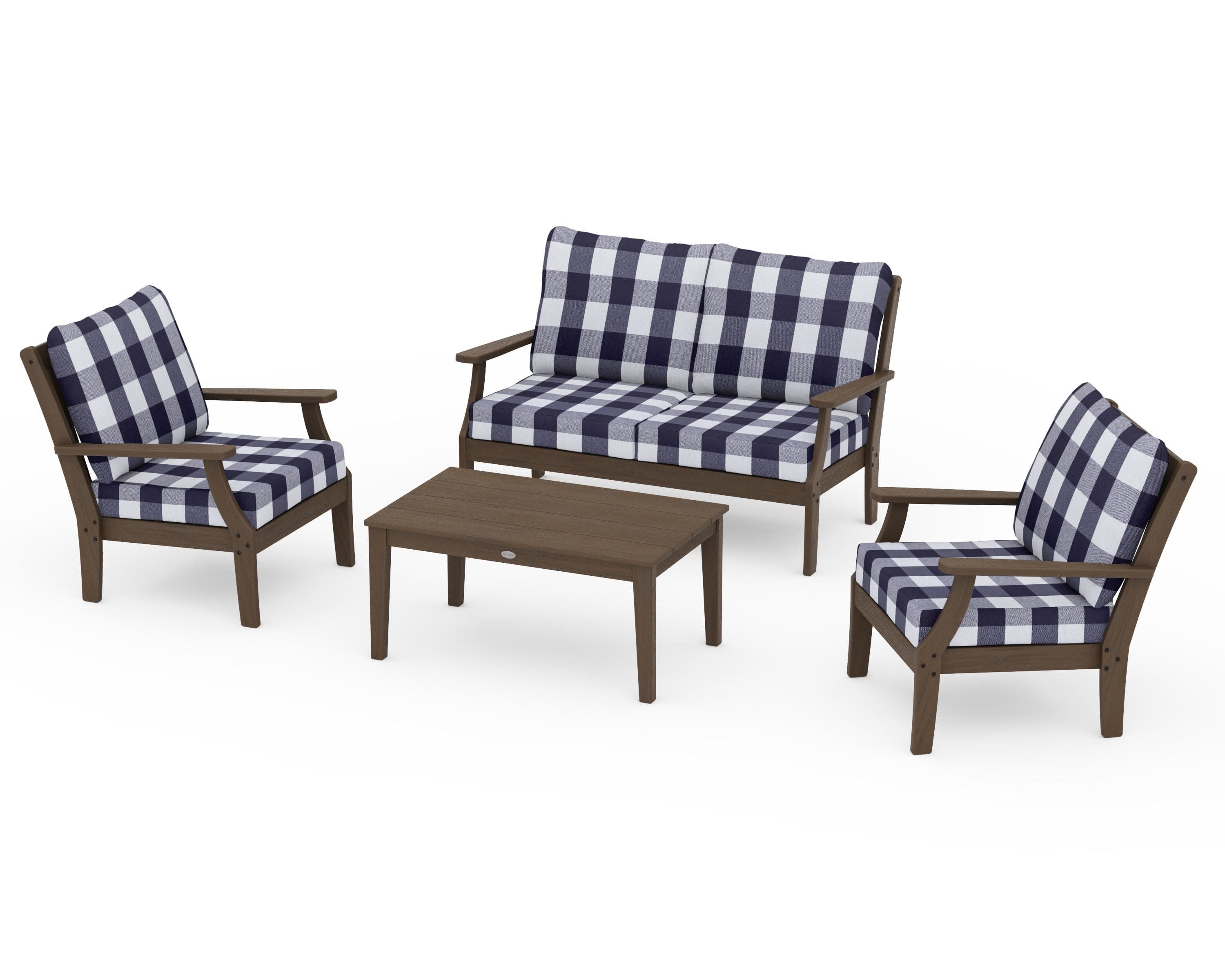 Braxton 4-Piece Deep Seating Chair Set in Kona / Buffalo Plaid Navy