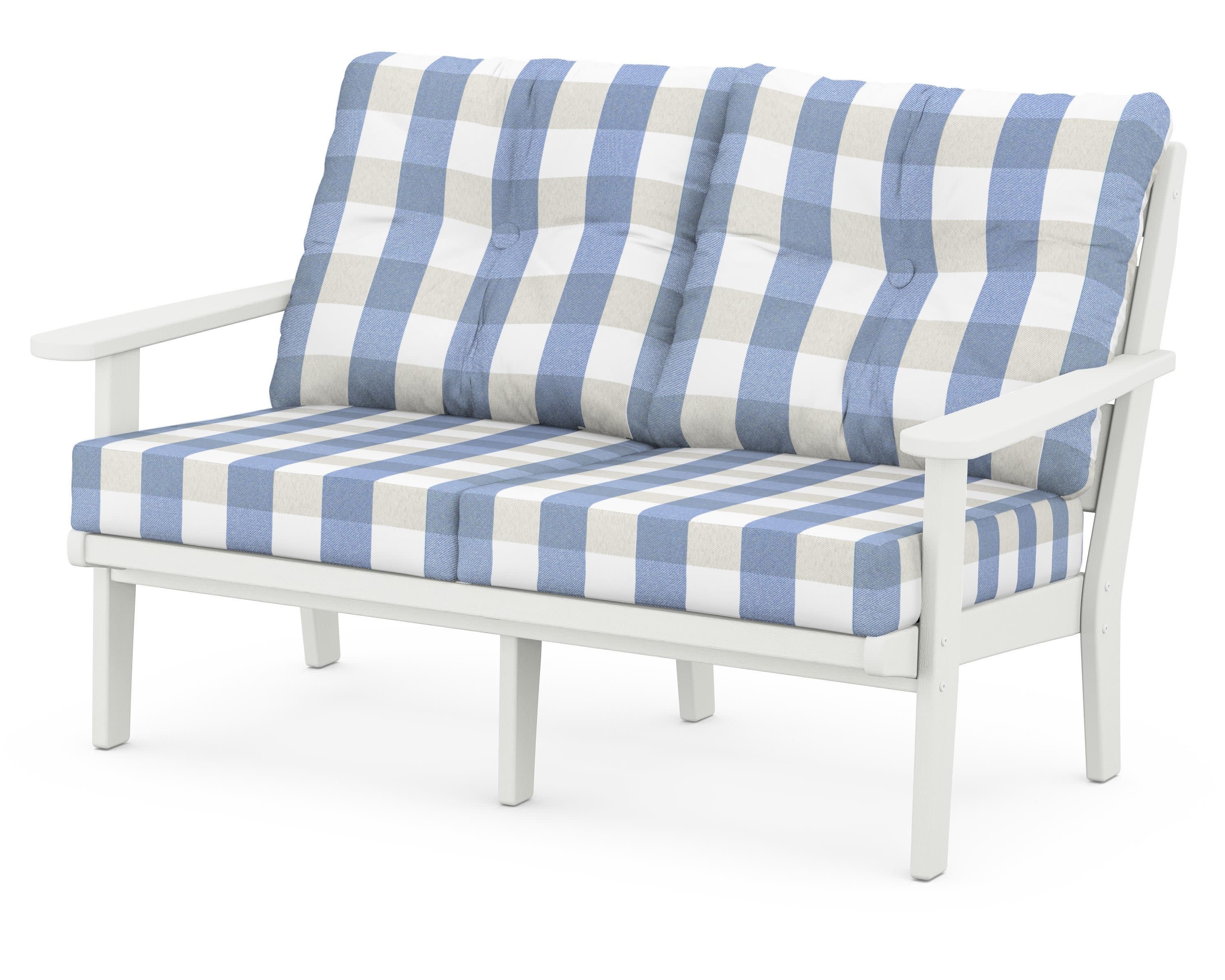 Lakeside Deep Seating Loveseat in Vintage White / Buffalo Plaid Sky Blue