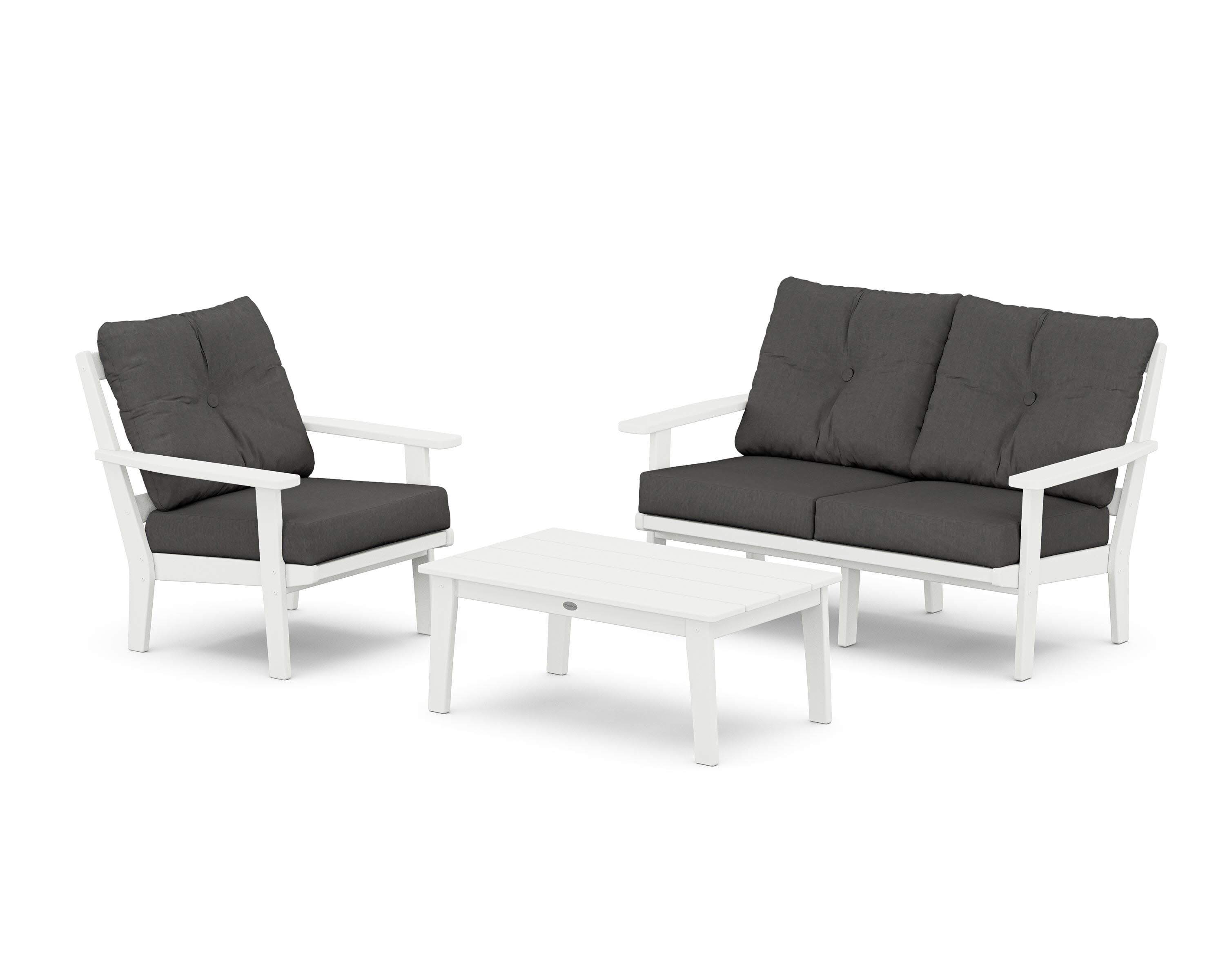 Oxford 3-Piece Deep Seating Set with Loveseat in White / Spectrum Carbon
