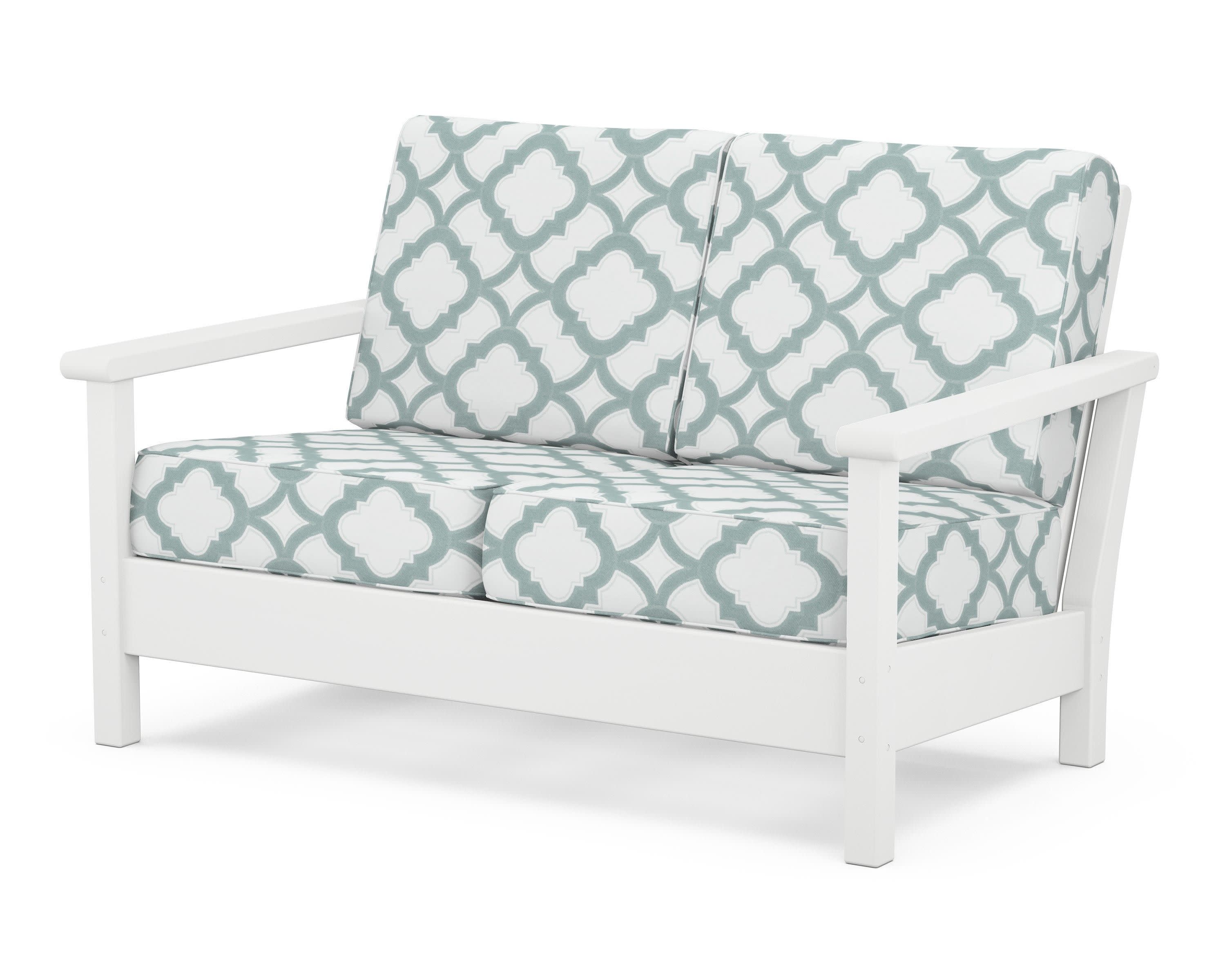 Harbour Deep Seating Loveseat in White / Trellis Glacier Spa