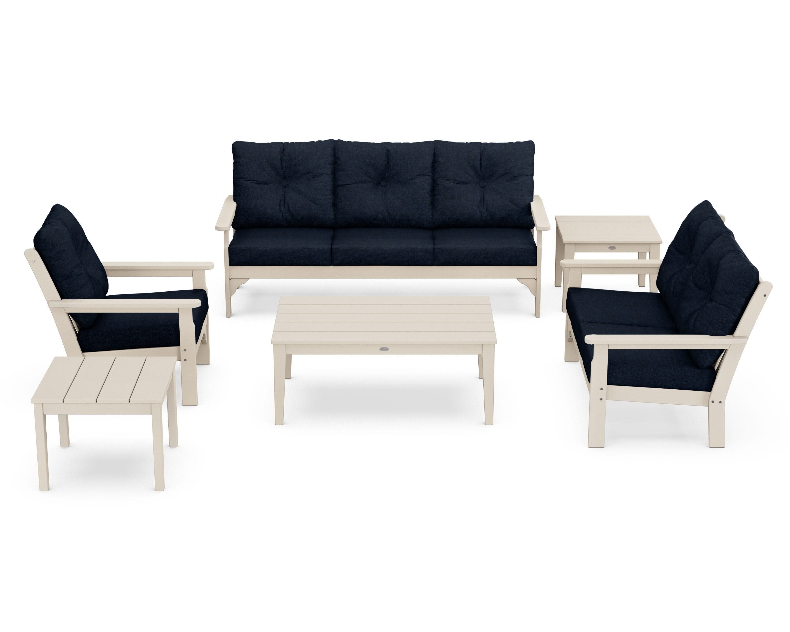 Vineyard 6-Piece Deep Seating Set in Sand / Marine Indigo