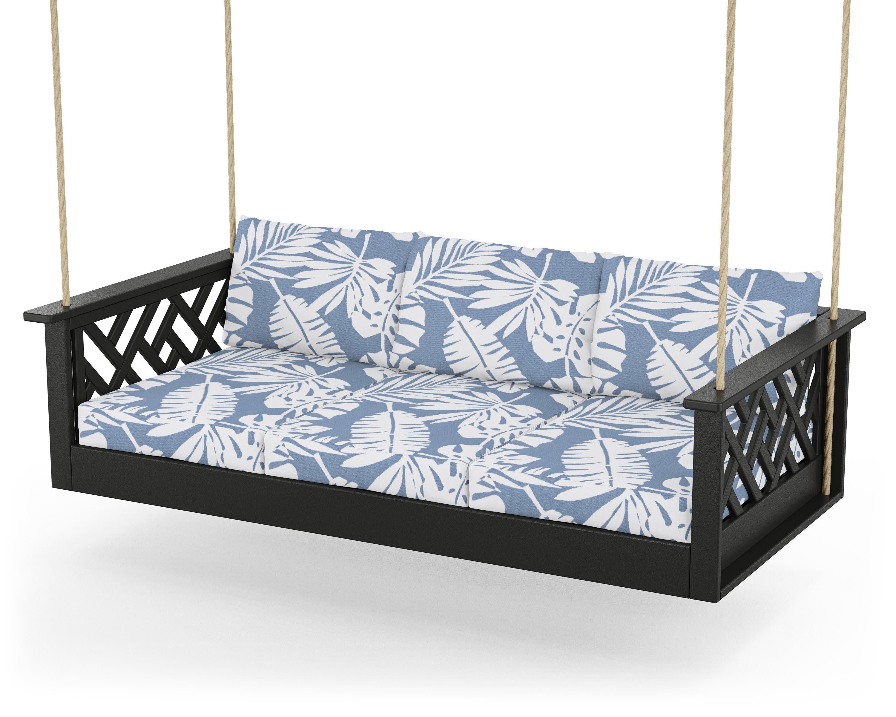 Chippendale Daybed Swing in Black / Leaf Sky Blue