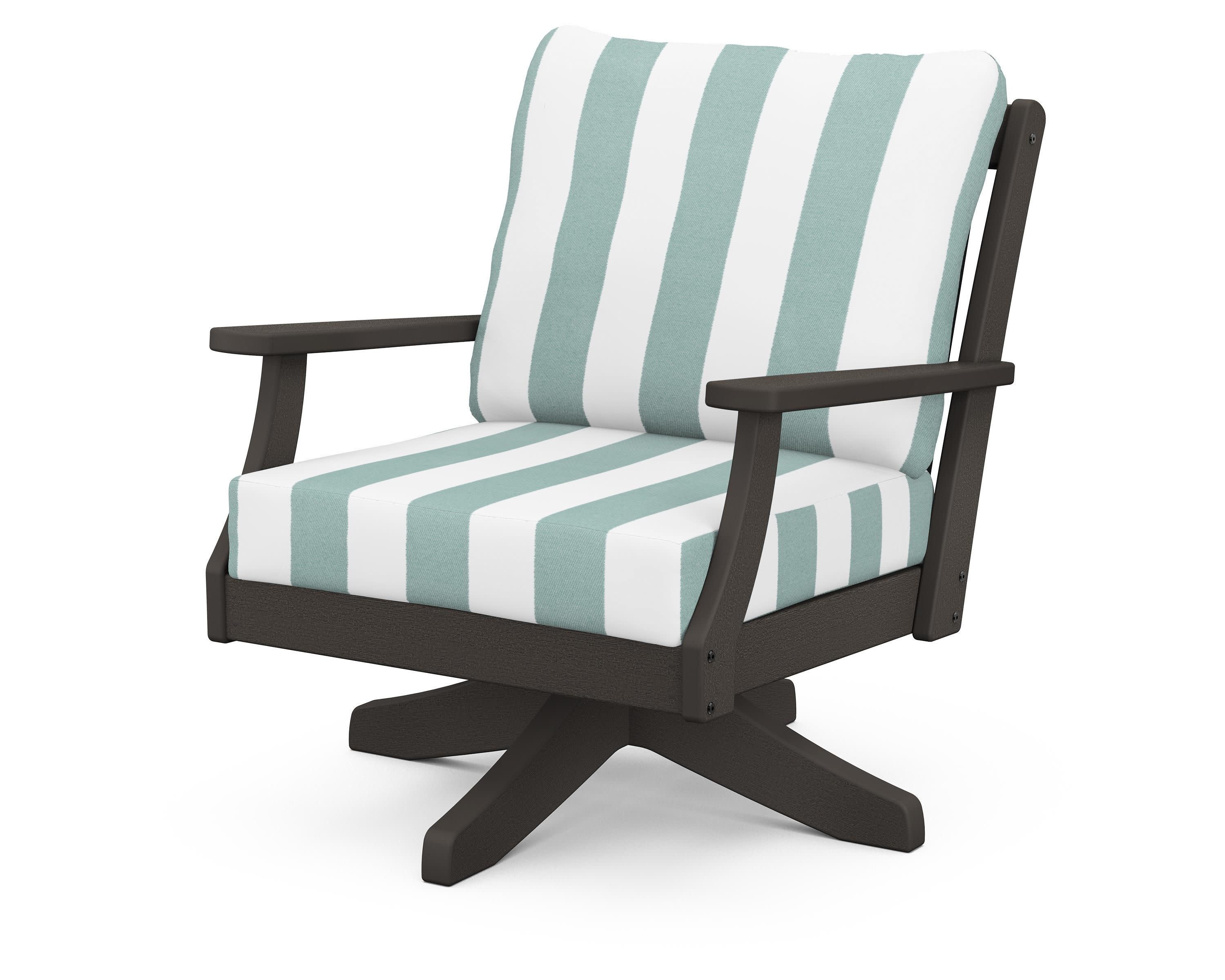 Braxton Deep Seating Swivel Chair in Vintage Coffee / Cabana Stripe Glacier Spa