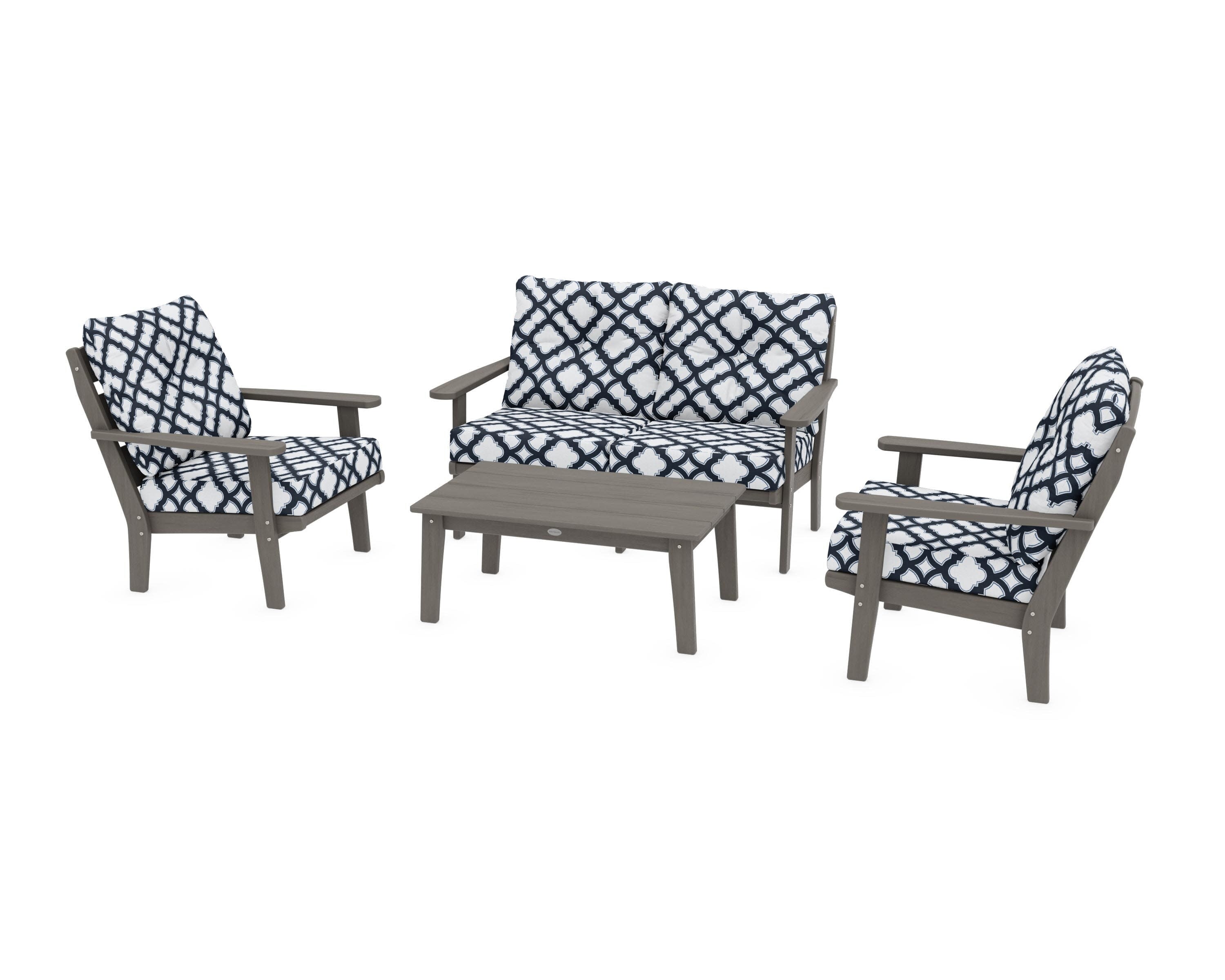 Lakeside 4-Piece Deep Seating Set in Driftwood / Trellis Marine Indigo