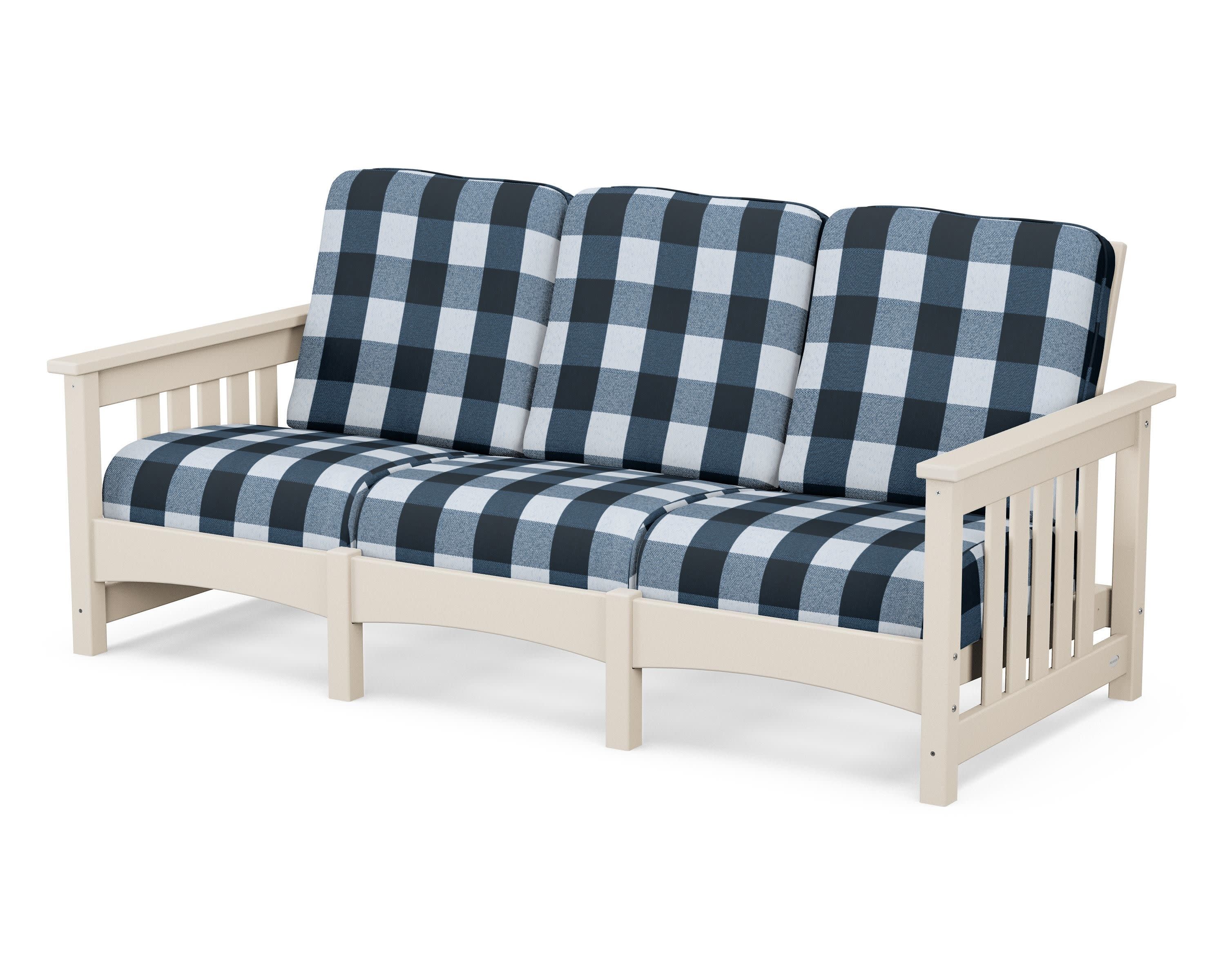 Club Mission Sofa in Sand / Buffalo Plaid Marine Indigo