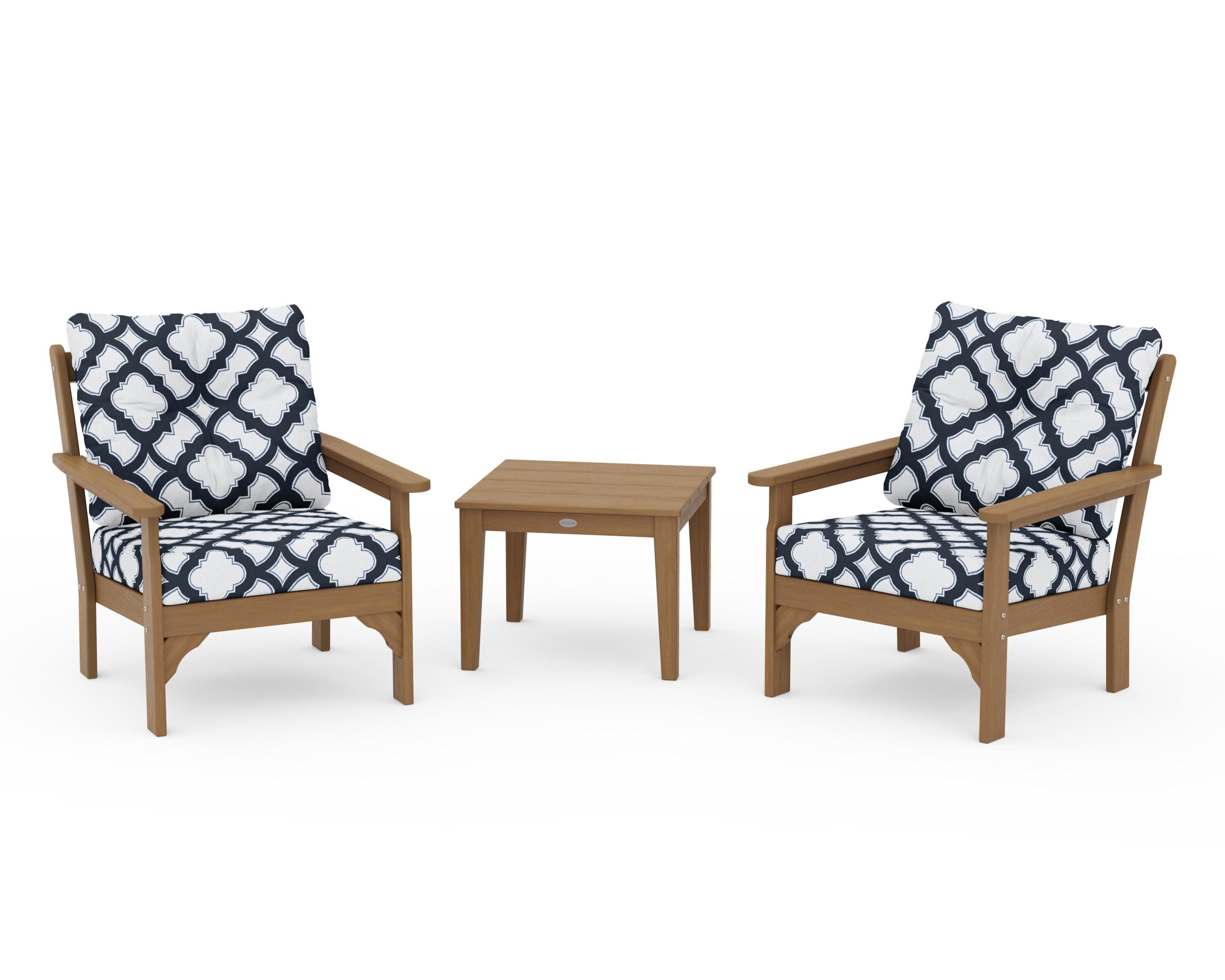 Vineyard 3-Piece Deep Seating Set in Natural / Trellis Marine Indigo