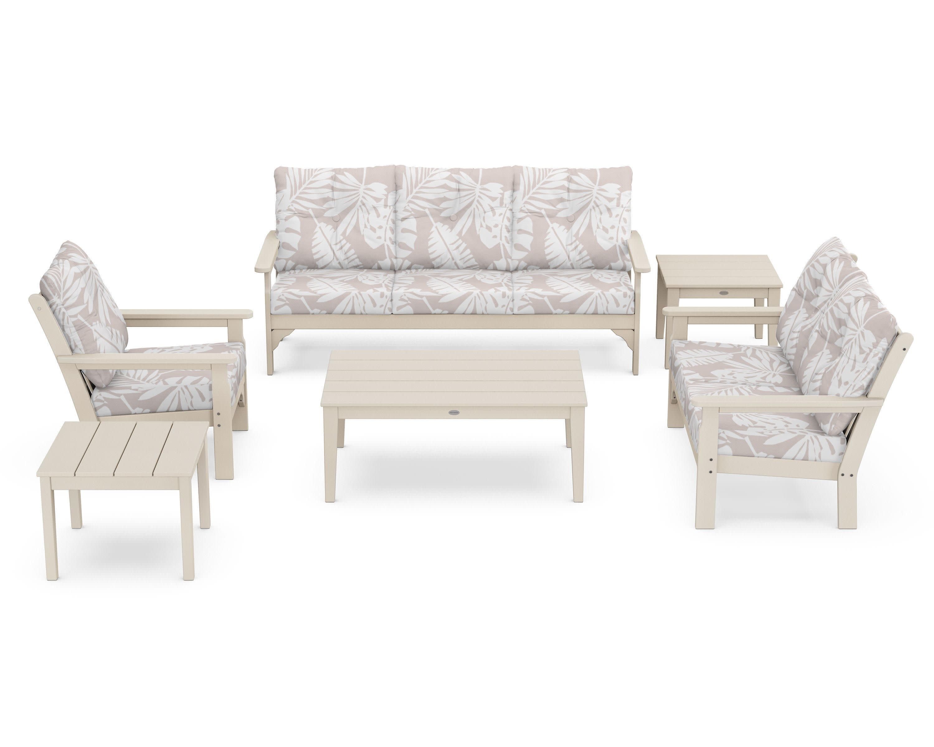 Vineyard 6-Piece Deep Seating Set in Sand / Leaf Dune Burlap