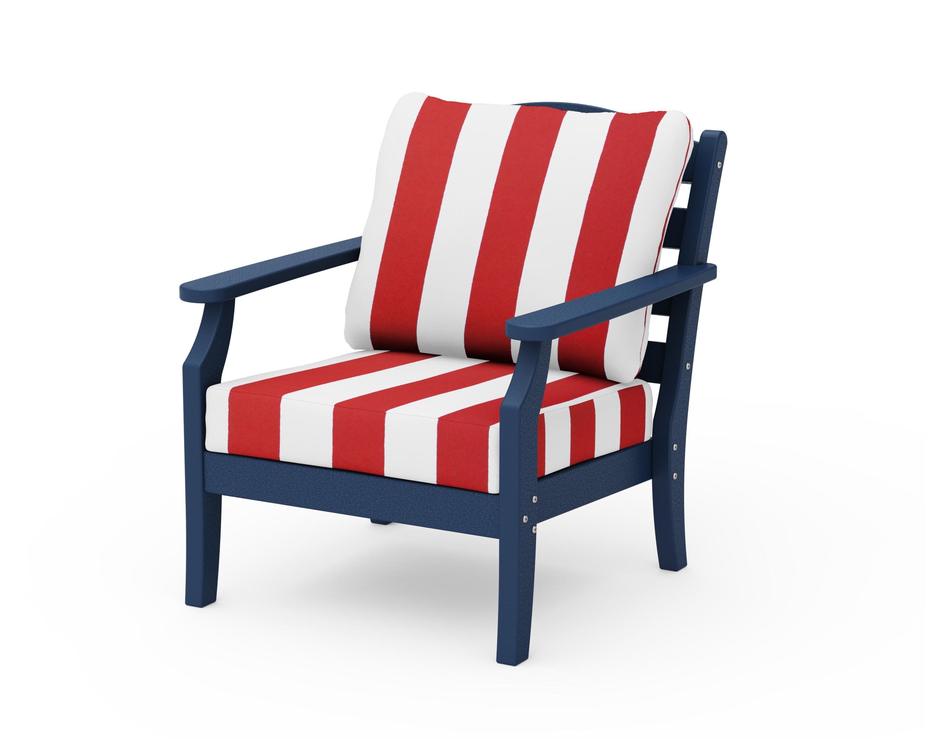 Savannah Deep Seating Chair in Navy / Cabana Stripe Crimson