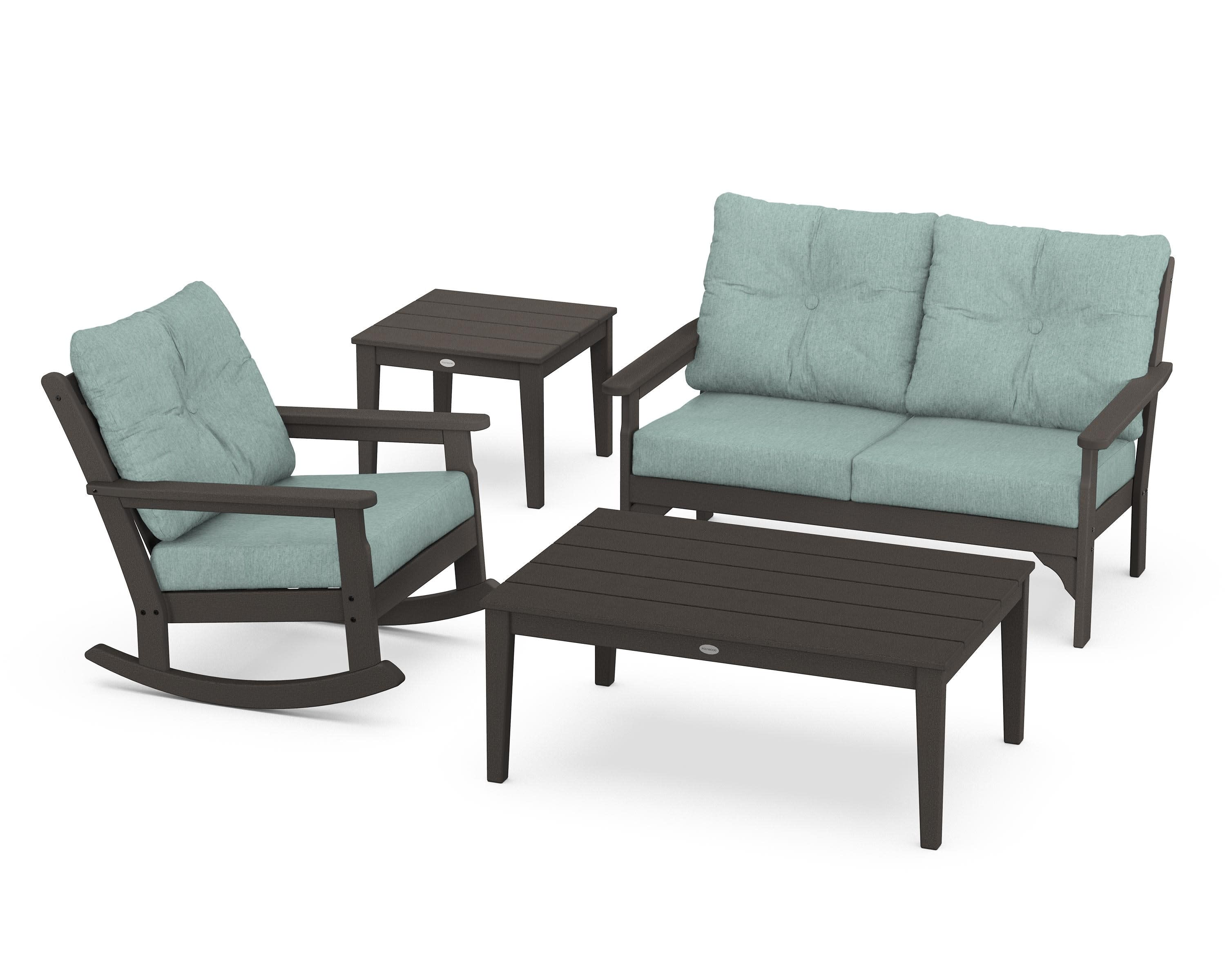 Vineyard 4-Piece Deep Seating Rocker Set in Vintage Coffee / Glacier Spa