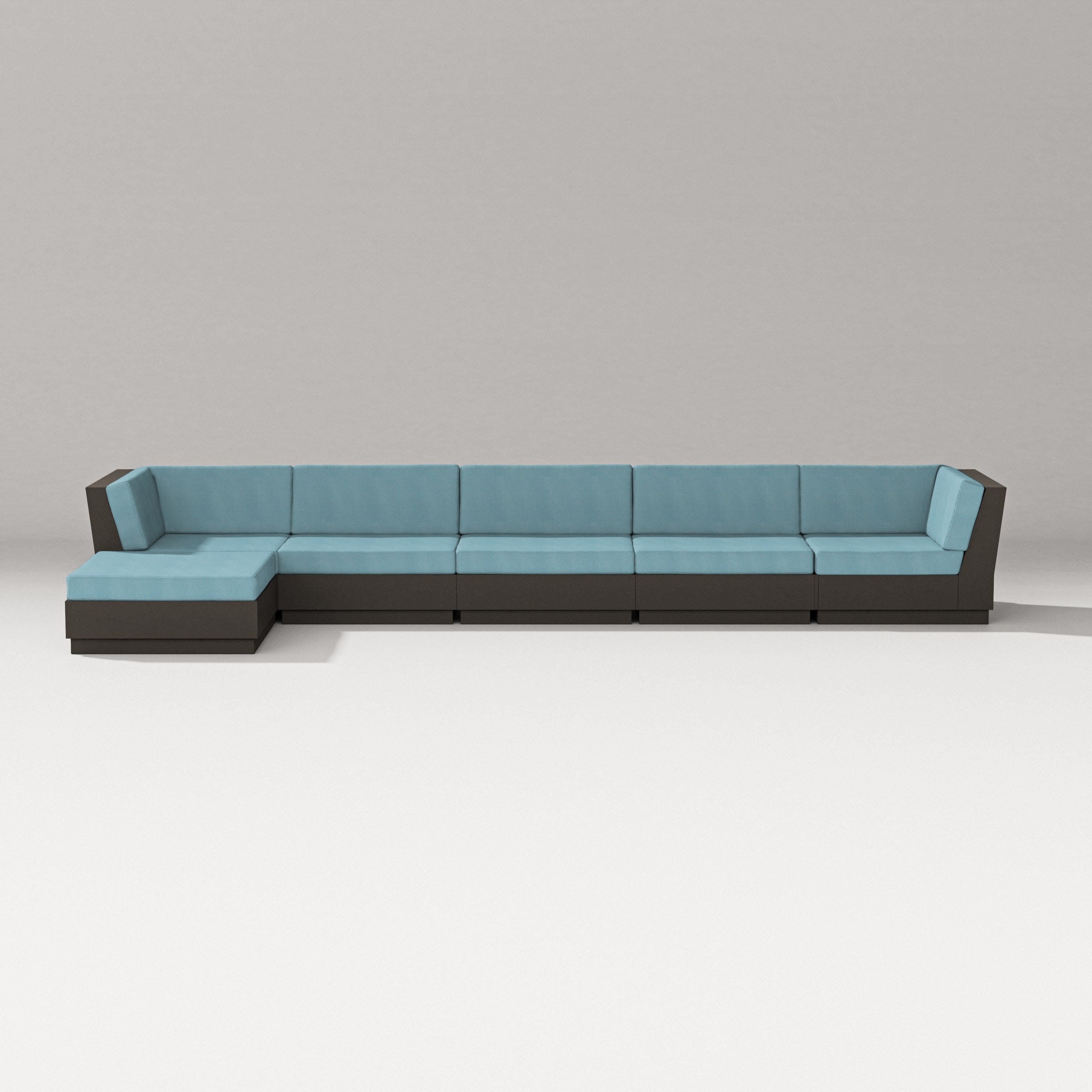 Elevate 6-Piece Chaise Sectional in Vintage Coffee / Lattice Sky Blue