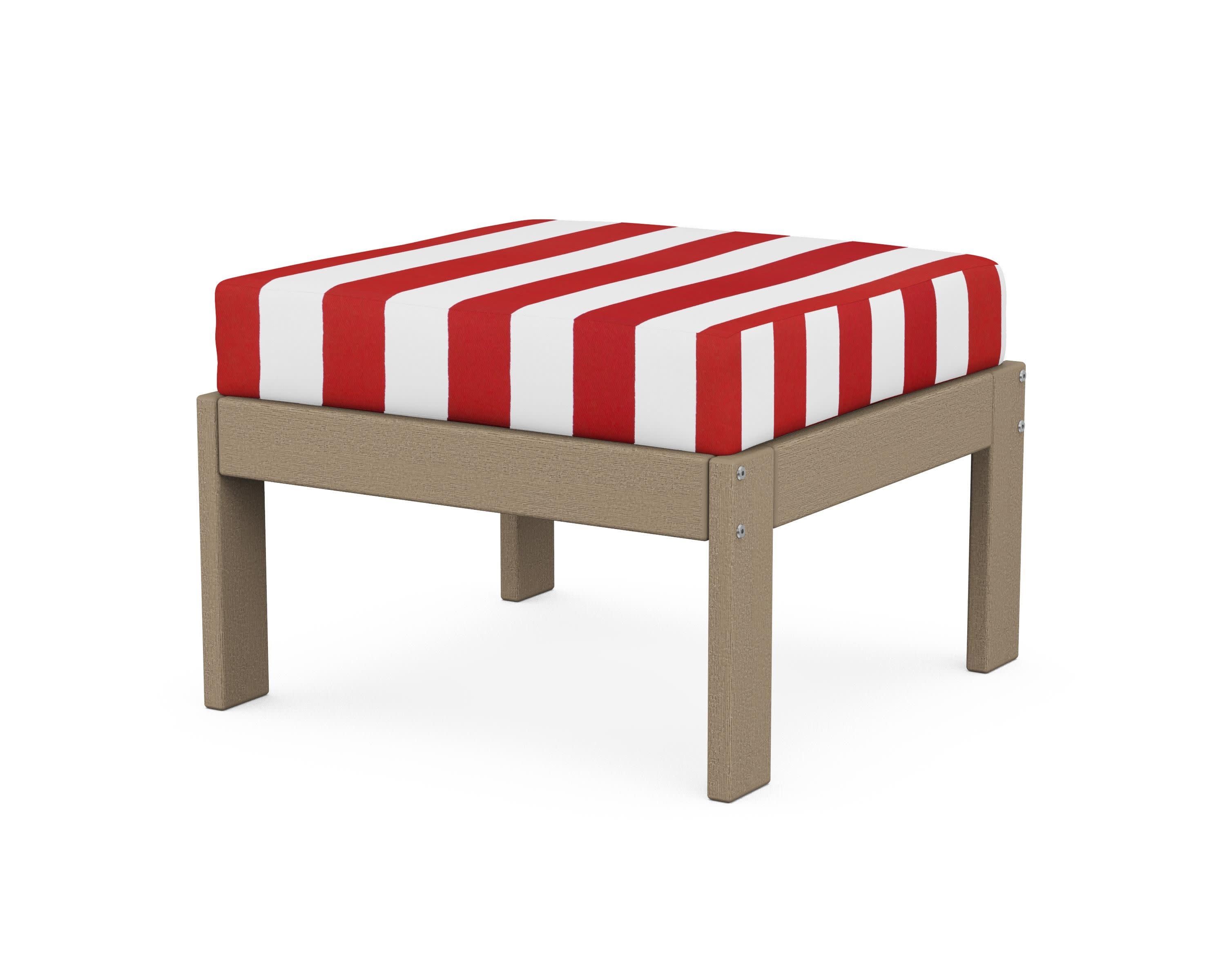 Vineyard Modular Ottoman in Vintage Sahara / Cabana Stripe Crimson