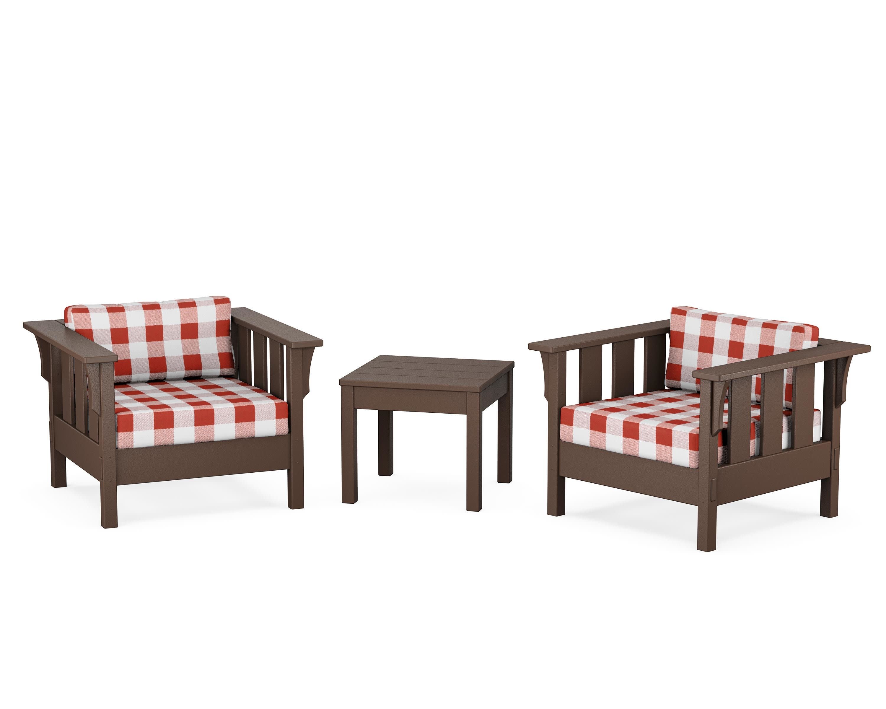Acadia 3-Piece Deep Seating Set in Mahogany / Buffalo Plaid Crimson