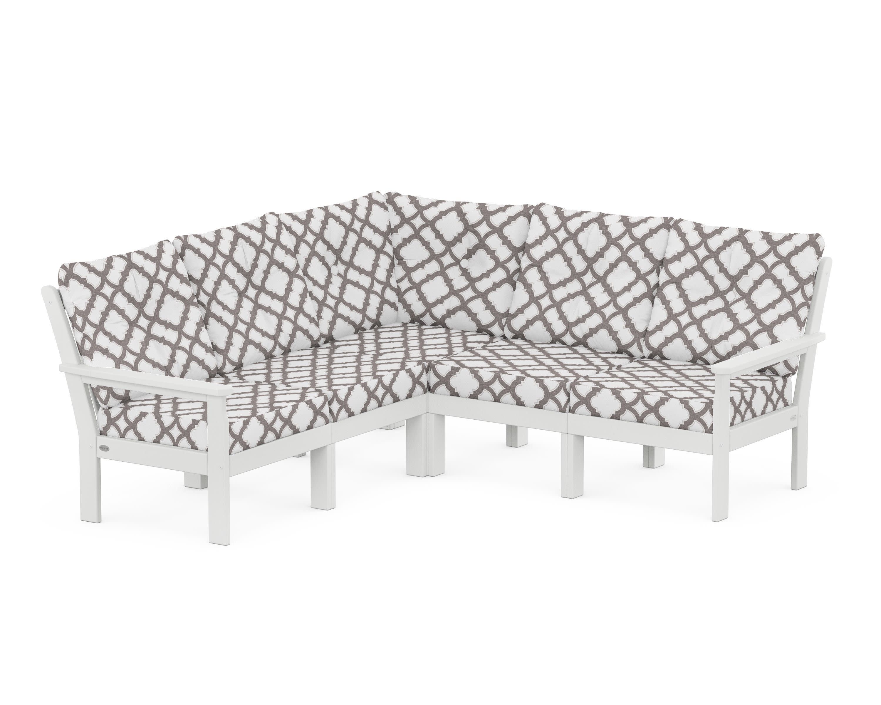 Vineyard 5-Piece Sectional in White / Trellis Grey Mist