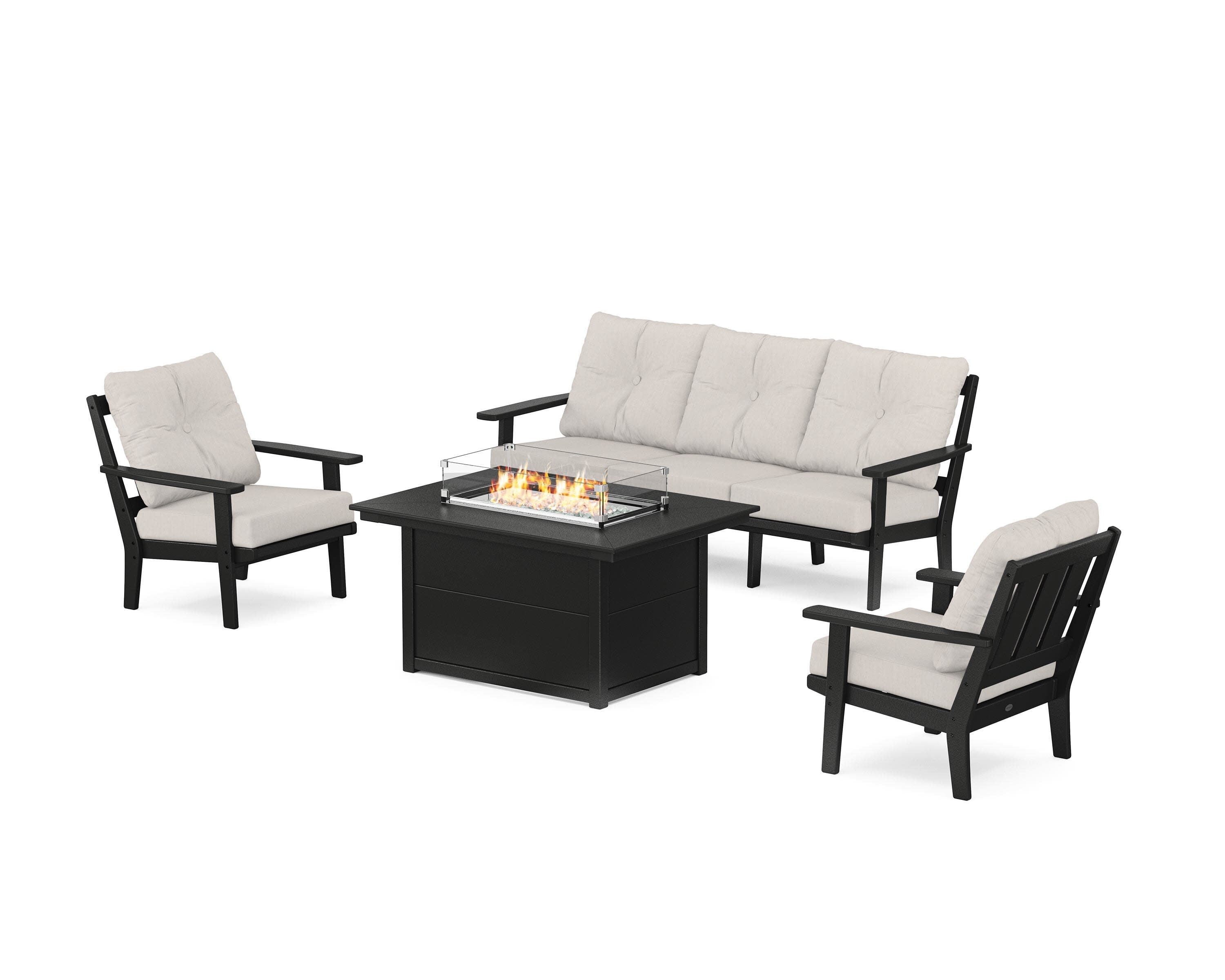 Oxford Deep Seating Fire Pit Table Set in Black / Cast Ash