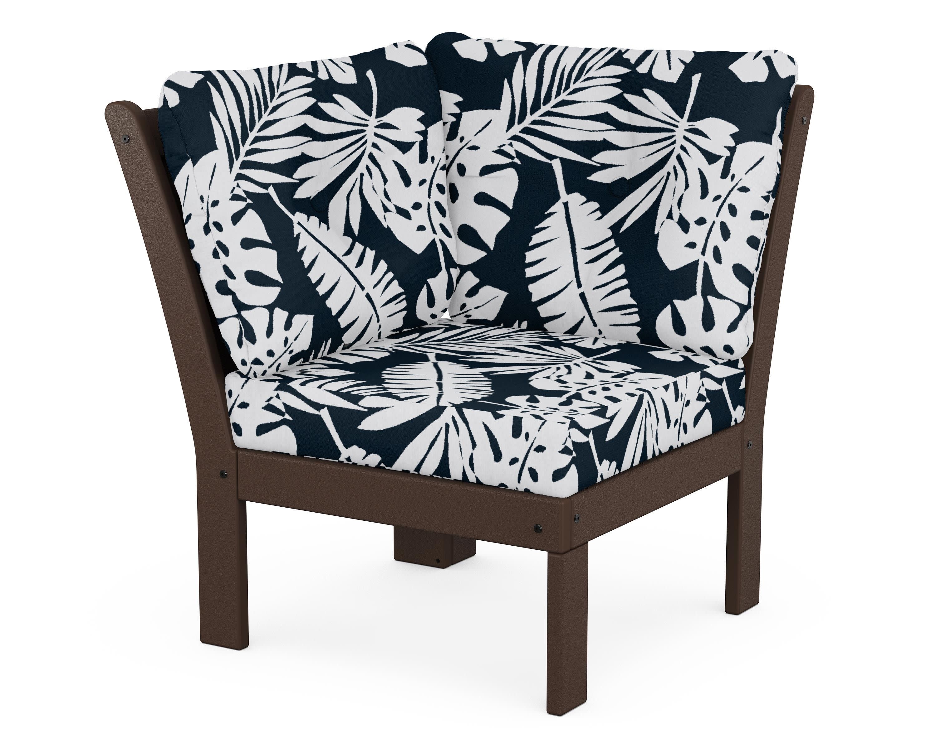 Vineyard Modular Corner Chair in Mahogany / Leaf Marine Indigo